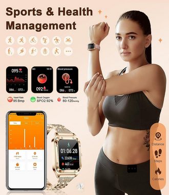 SIEMORL Smartwatch (1,57 Zoll, iOS Android), Damen Bluetooth Anrufe Fitness Tracker SpO2 21 Sportmodi Wasserdicht