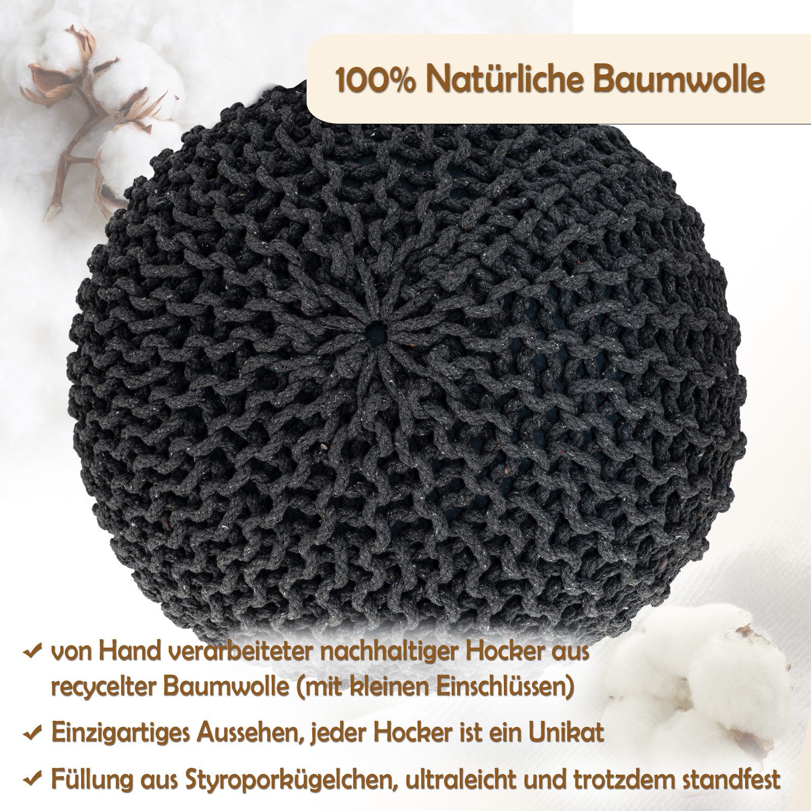 Amagohome Sitzhocker Strickhocker Pouf Ø45 o. 55cm Bodenkissen Sitzpouf XXL günstig online kaufen