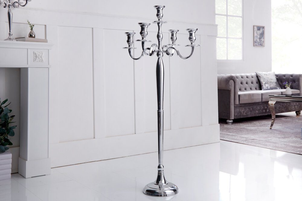 riess-ambiente Kerzenständer MODERN BAROCK 120cm silber, Metall · Kerzenhalter · Deko · Barock-Design