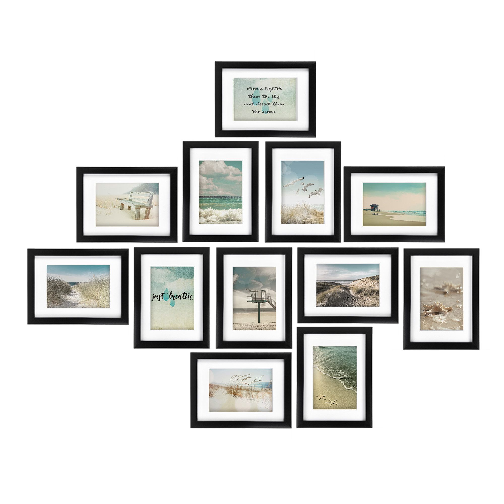 bomoe Bilderrahmen 12er Bilderrahmen Set Ocean, 13x18cm, Schwarz, Fotorahmen Collage für 13x18 cm Holzbilderrahmen mit Passepartout