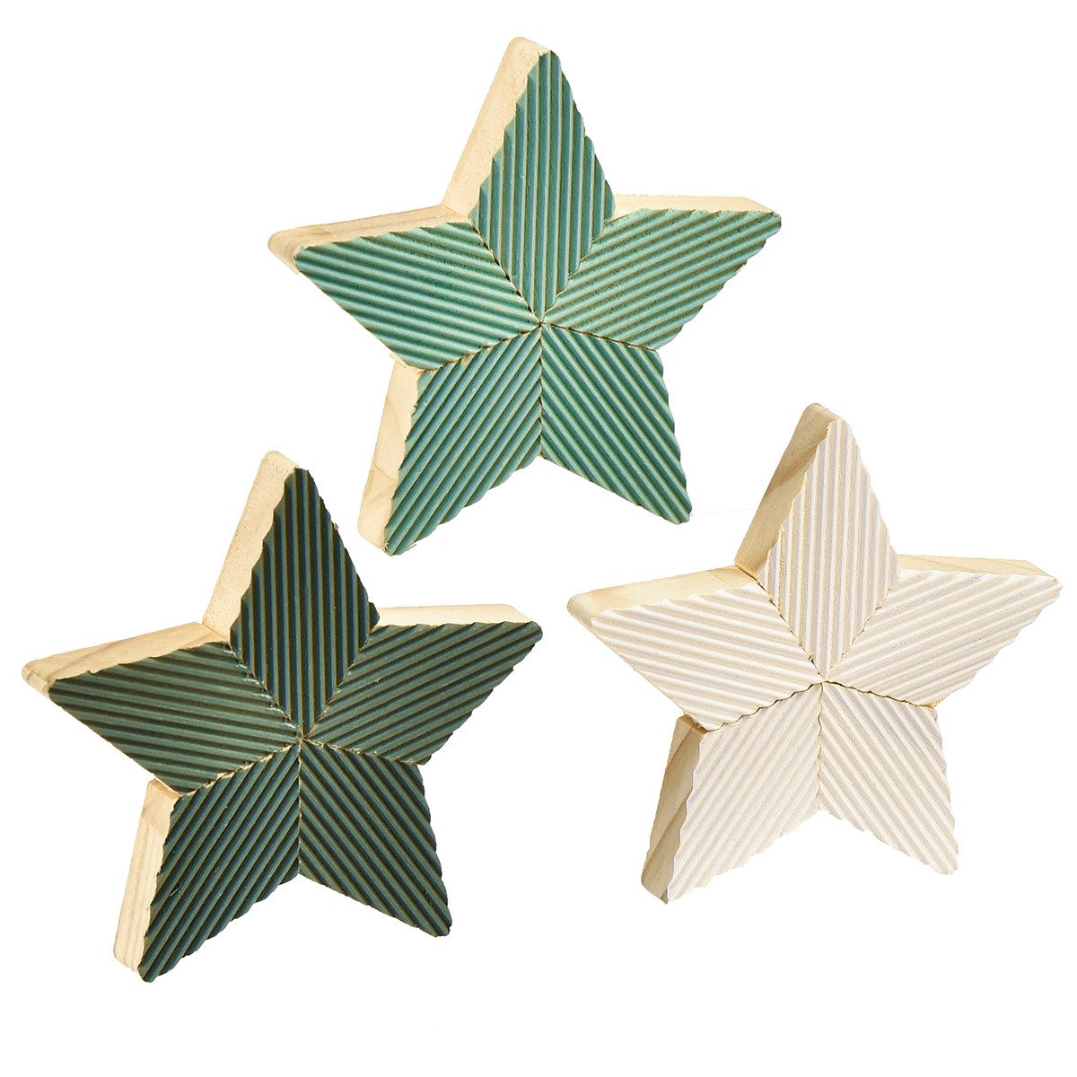 Florists Products Weihnachtsmann 6er Set Weihnachtsdeko Holzsterne Tischdeko Geriffelt Skandi, 6 Stück