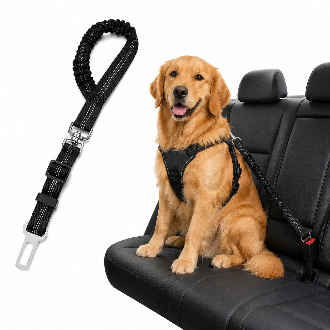ibettertec Hundegurt fürs Auto, Anschnallgurt, Hundesicherheitsgeschirr Kinder-Sicherheitsgurt (Haustiersicherheitsgurt-Set, 2-tlg., 2 Stück im Set), verstellbar, elastische Ruckdämpfung, stabiler Karabiner