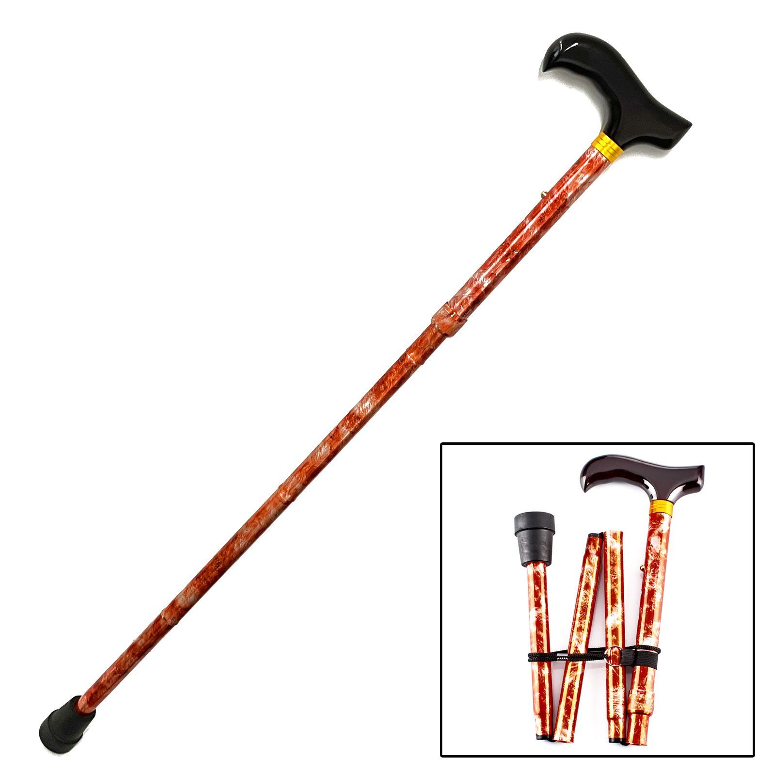 HAC24 Gehstock Spazierstock Holzdesign Gehhilfe Aluminium, 1-tlg., Faltbar, Höhenverstellbar 81-92 cm