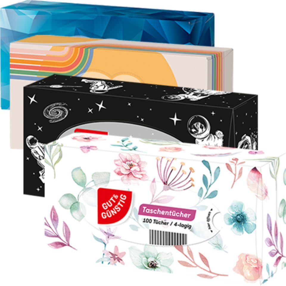 Gut & Günstig Papiertaschentücher Taschentücher 4-lagig, 100 Blatt, (1-St)