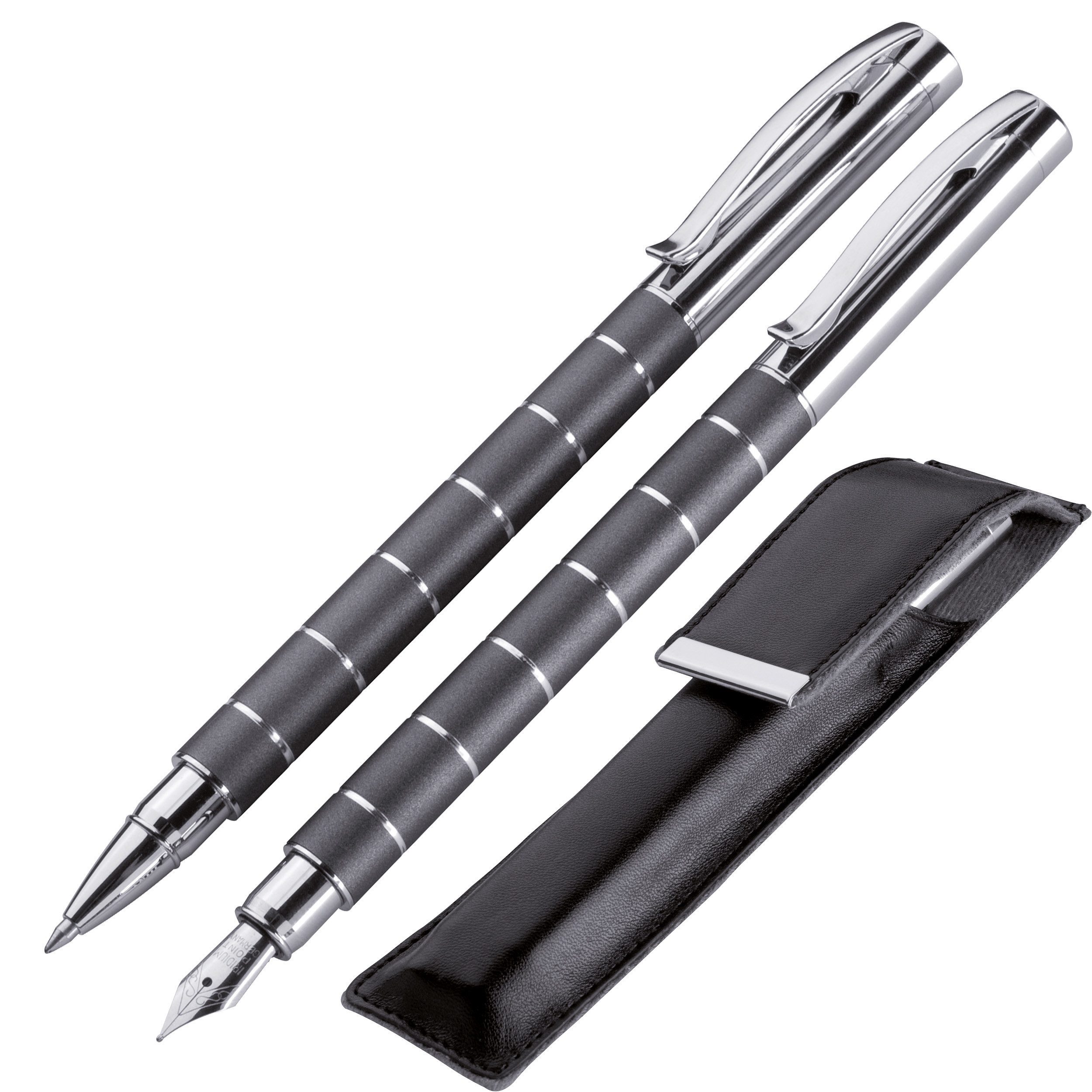 Easy Gifts Kugelschreiber Schreibset aus Metall / bestehend aus Rollerball und Füllhalter