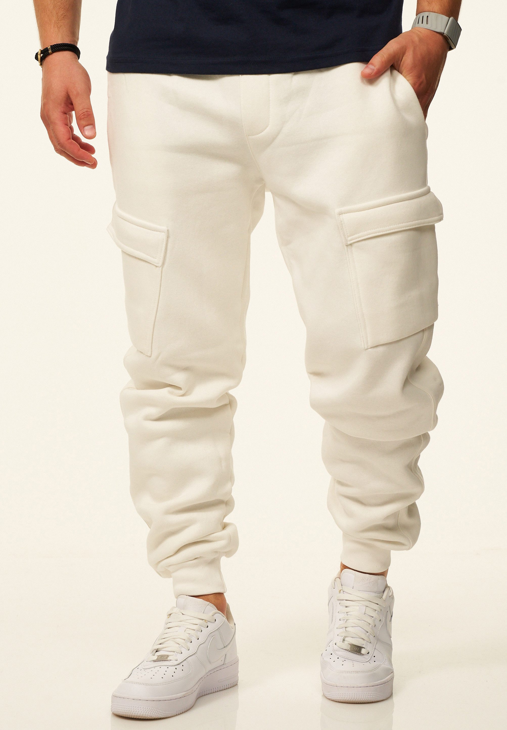 DAILY COTTON Jogginghose als Cargohose - Lange Trainingshose Sweatpants Herren Freizeithose mit Bündchen aus Baumwolle im Regular-Fit