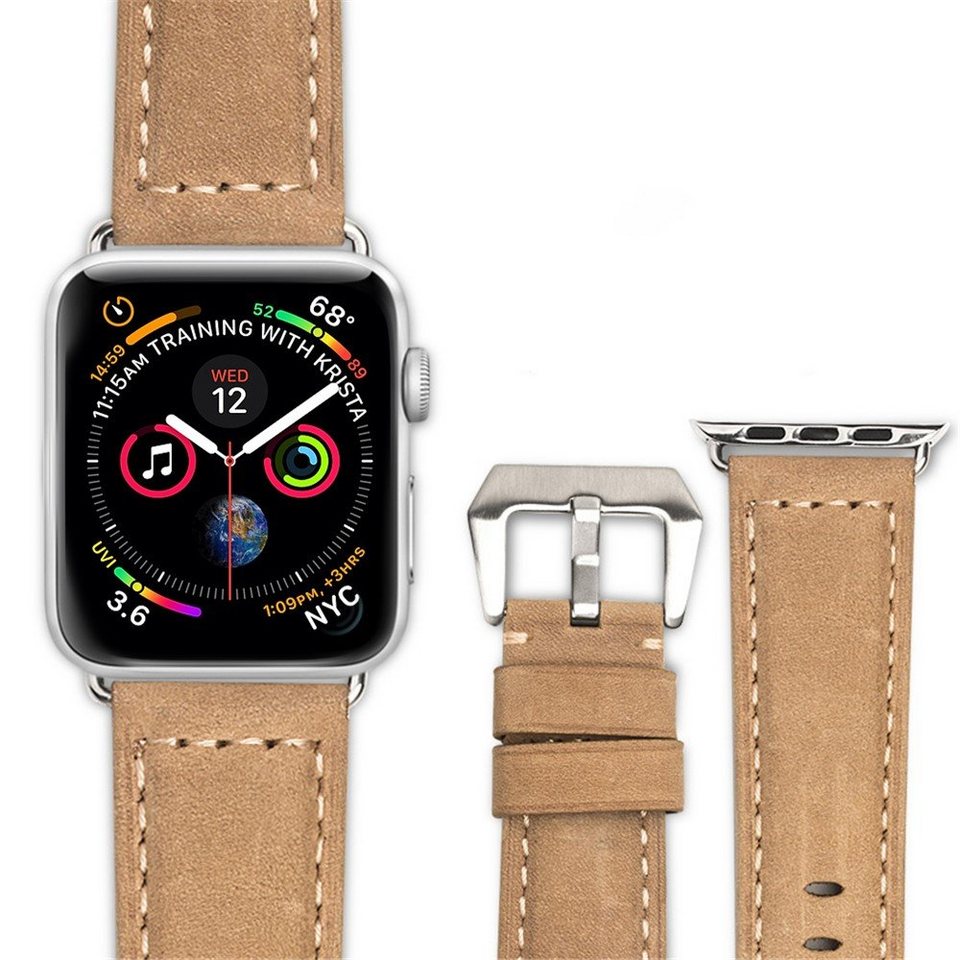 CoverKingz Smartwatch-Armband Leder Armband für Apple Watch 49/45/44/42mm  Retro Series, Lederband Edelstahl Faltschließe Serie Ultra  2/Ultra/9/8/7/6/SE/5/4/3, Lederarmband für die Apple Watch Series