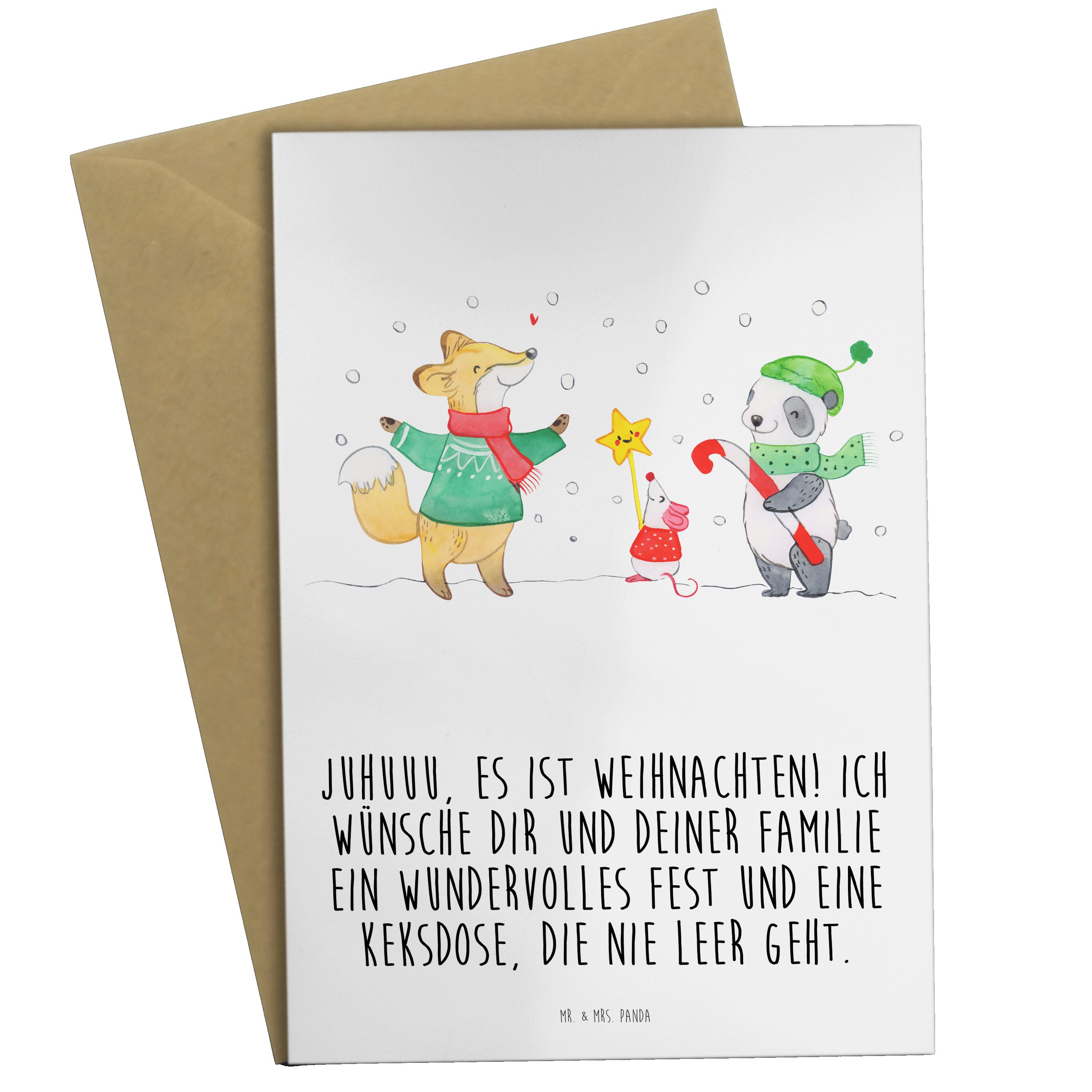 Mr. & Mrs. Panda Grußkarte Winter Weihnachtsfreude - Weiß - Geschenk, Geburtstagskarte, Heiligab