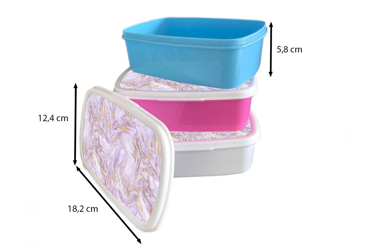 - rosa - MuchoWow Kunststoff Brotdose Snackbox, Mädchen, (2-tlg), Lunchbox für Muster, - Kinder, Kunststoff, Gold Erwachsene, Abstrakt Marmor Brotbox