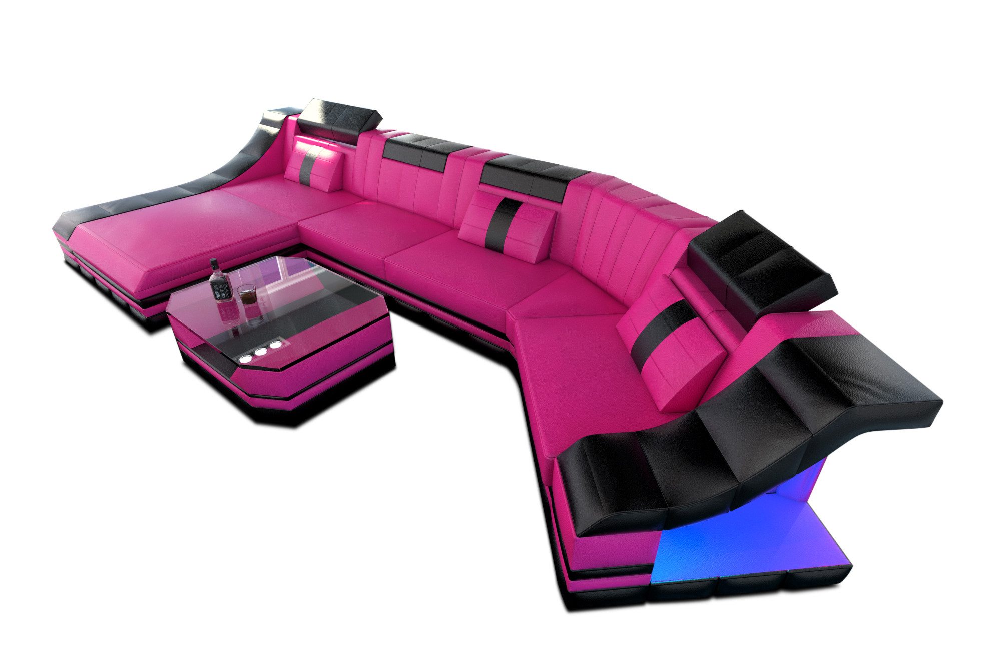 Sofa Dreams Ecksofa Ledersofa Turino Mini C Form, Designersofa, Sofa mit LED Licht und USB Anschluss