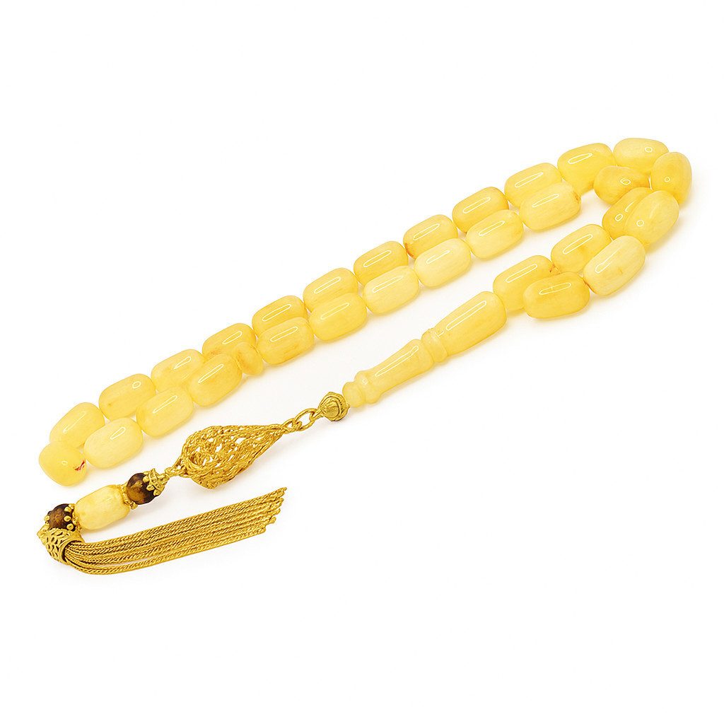 M-Punkt24 Kettenanhänger Tesbih Tespih (28 Gramm, Gebetskette, Misbah, Subha, inkl. Etui), Vizyon Püskül, 925 Echt - Silber mit 585 vergoldung