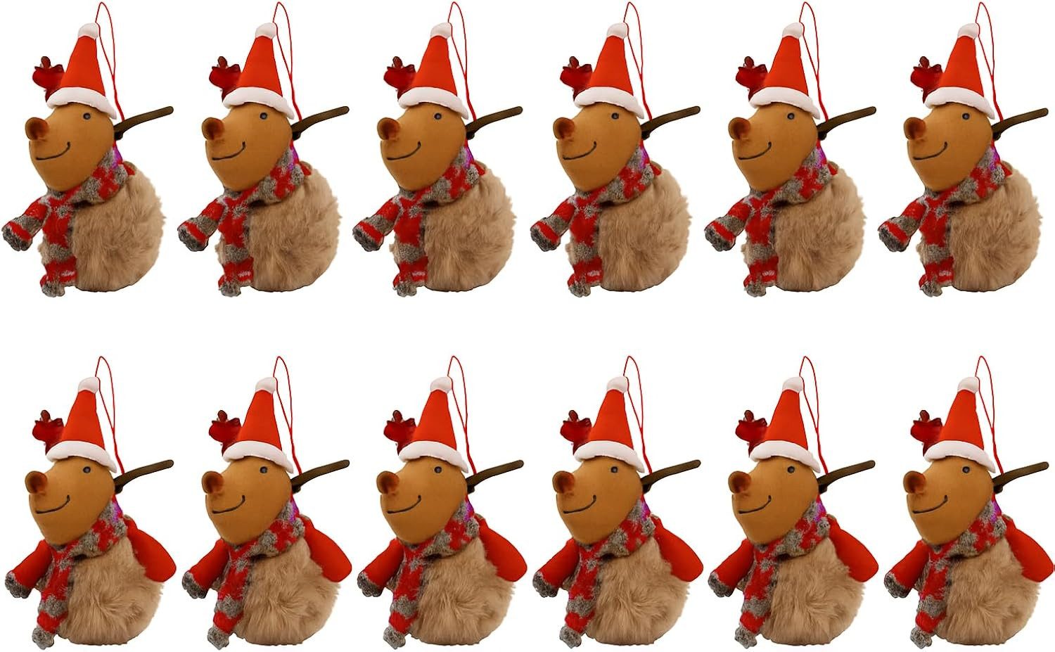 hausleben Christbaumschmuck 12er Set Elch Weihnachtsanhänger 9 cm (12-tlg), Filz & Plüsch Figuren mit Mütze & Schal