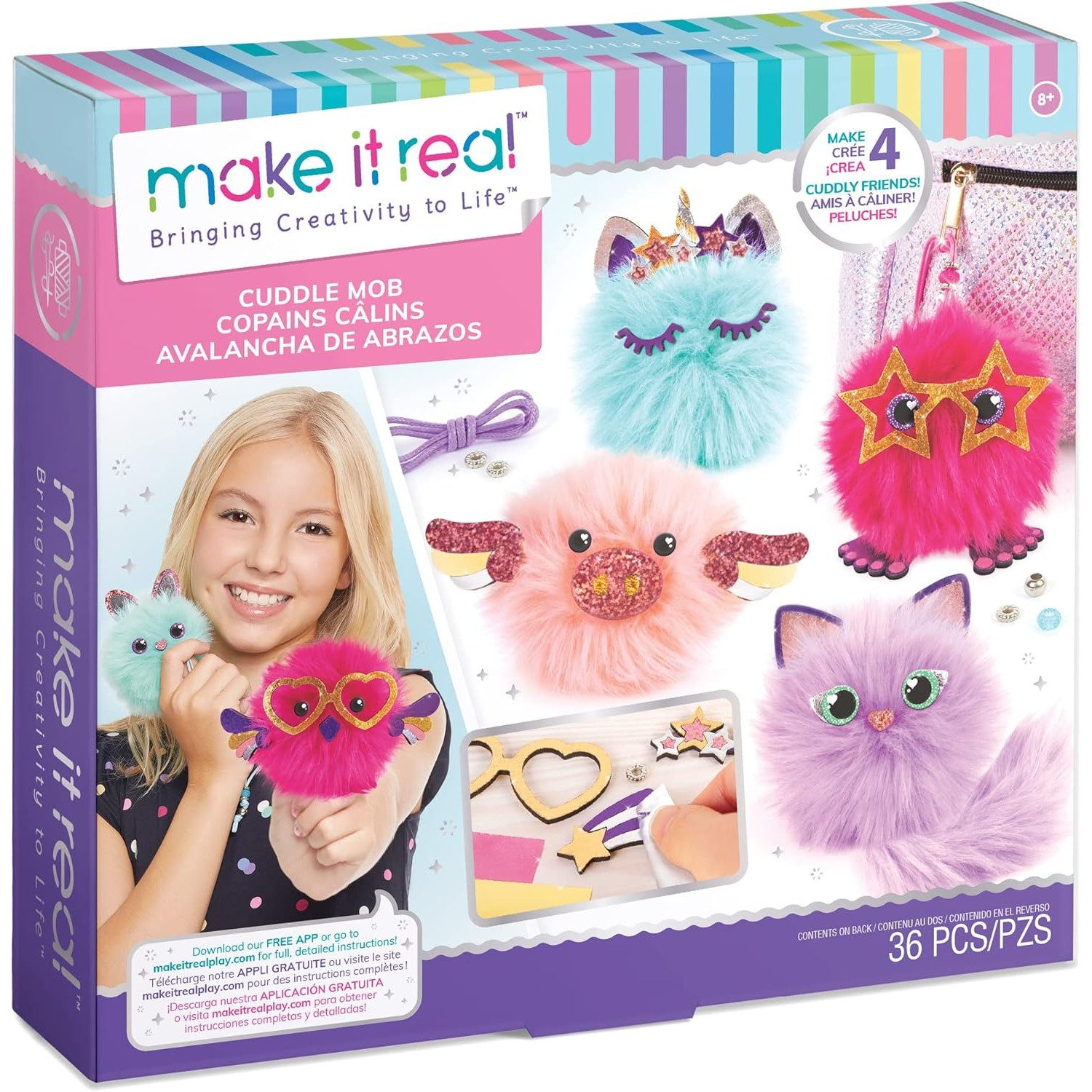 Make it real Schlüsselanhänger Set Schlüsselanhänger-Bausatz 1409, Bastelset 4 fühlbare, bunte Pompons