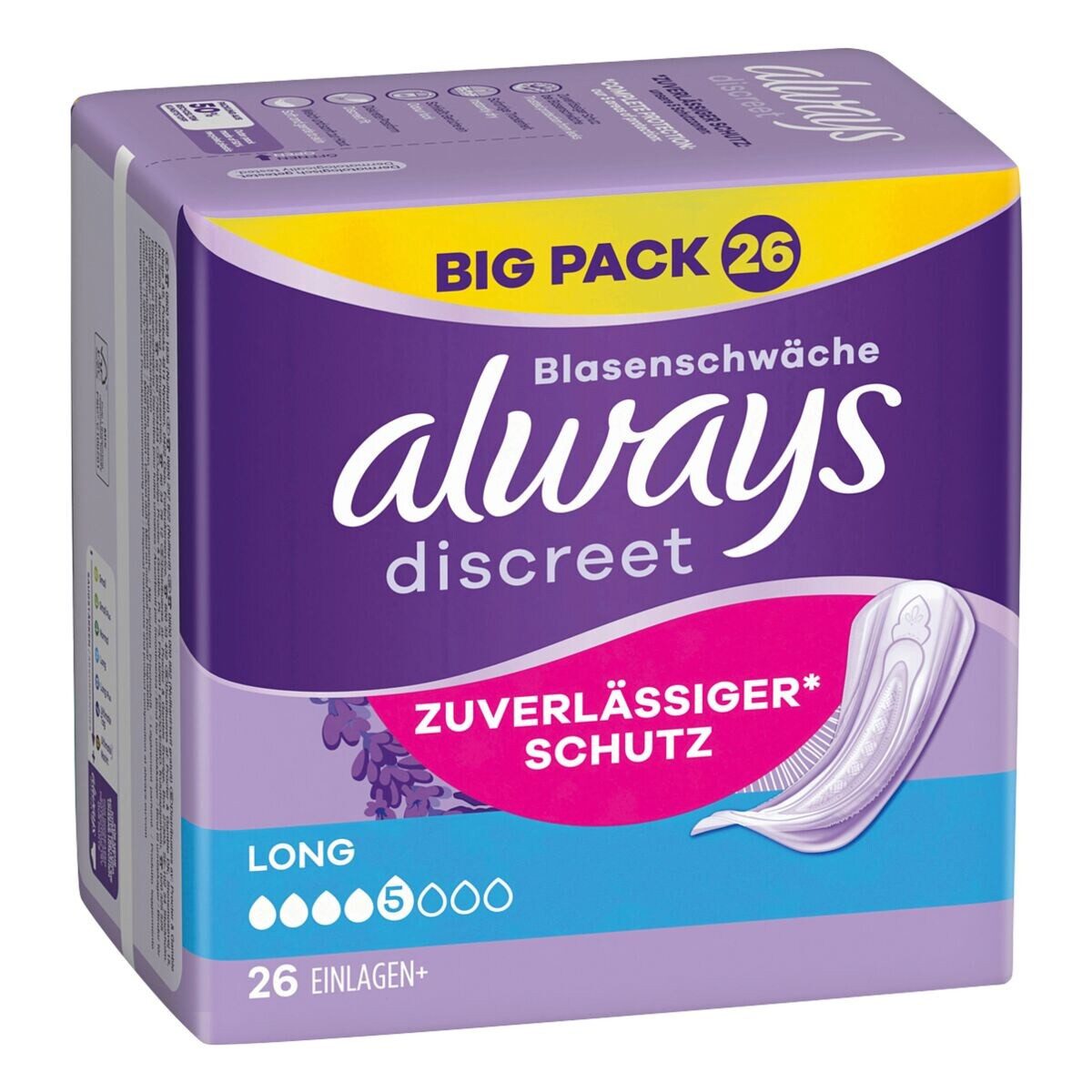always Inkontinenz-Einlage Discreet + Long, 5, 26-St., Saugstärke 5 - stärkere Blasenschwäche