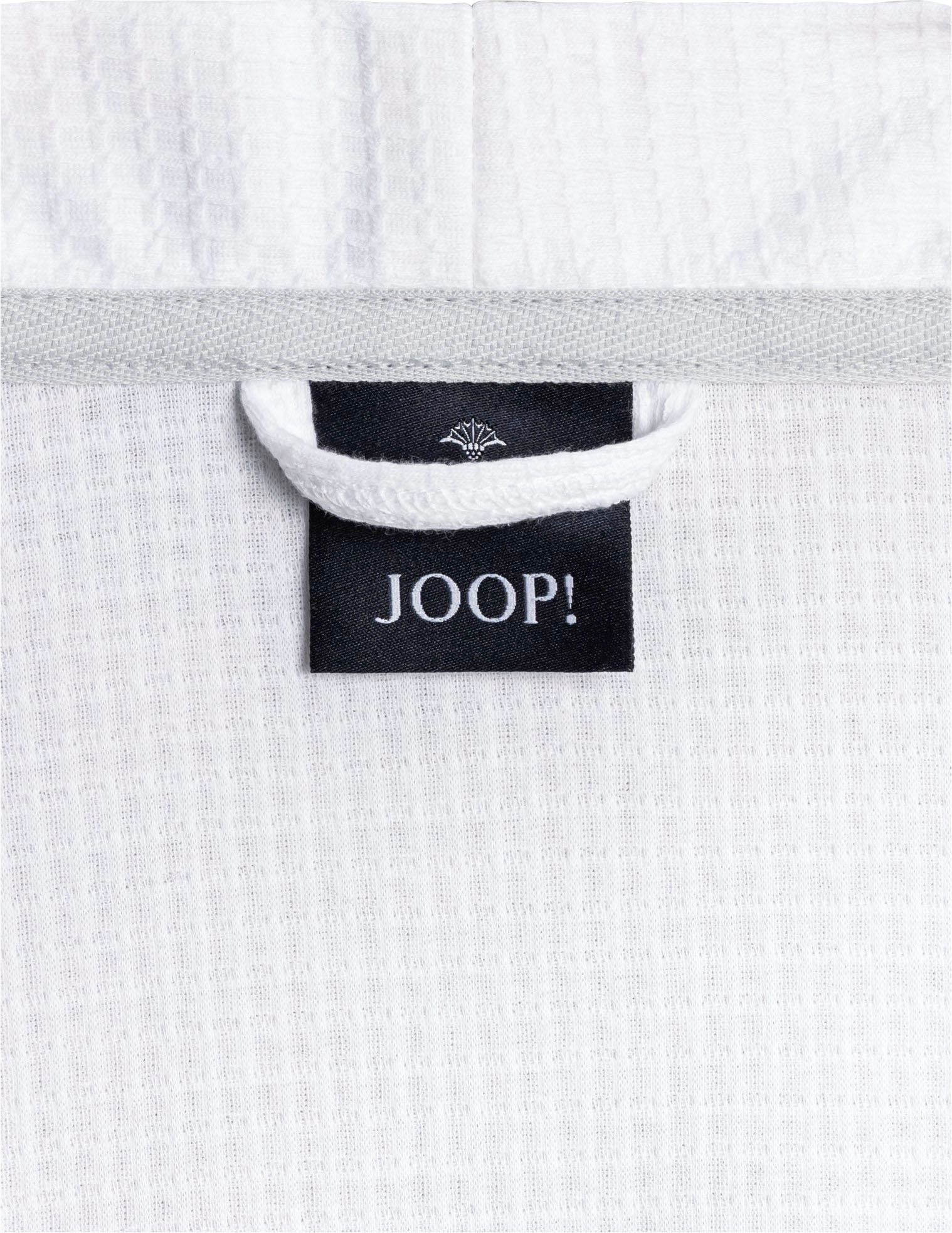 Herrenbademantel Joop! mit weiß Logo-Stick UNI-PIQUÉ, Kurzform, Kimono-Kragen, Baumwolle, kontrastigem Gürtel,