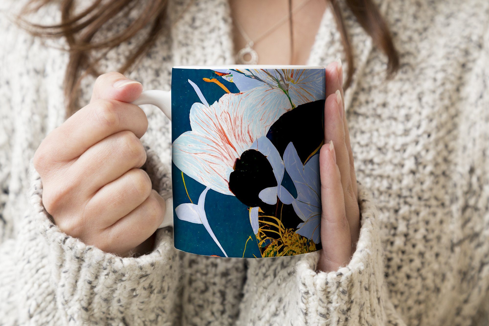 Kaffeetassen, Teetasse, Becher, Pflanzen, - - Geschenk Tasse Blumen Keramik, Teetasse, - MuchoWow Malerei Vase