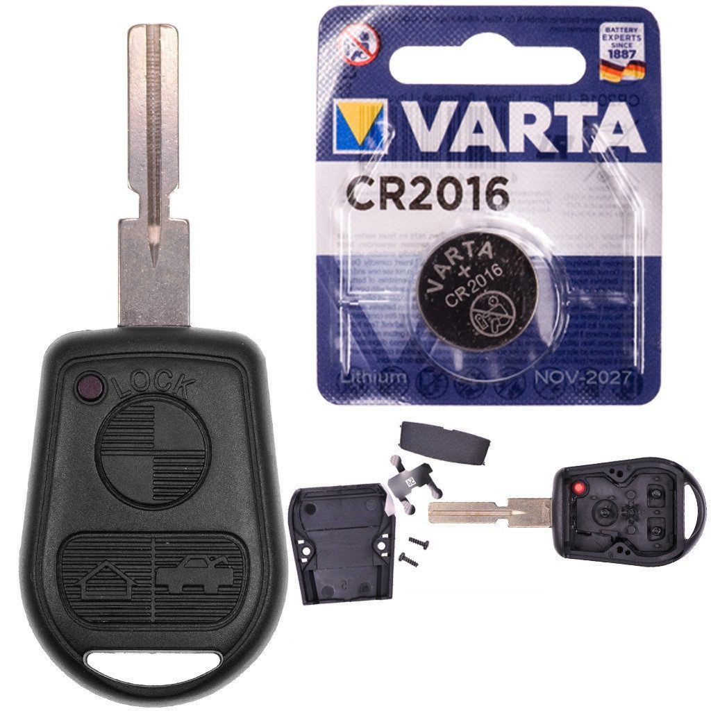 mt-key Auto Schlüssel Reparatur Gehäuse + HU58 Rohling + 1x VARTA CR2032 Knopfzelle, CR2016 (3 V), für BMW E36 E31 E38 E40 E46 Z3 Funk Fernbedienung