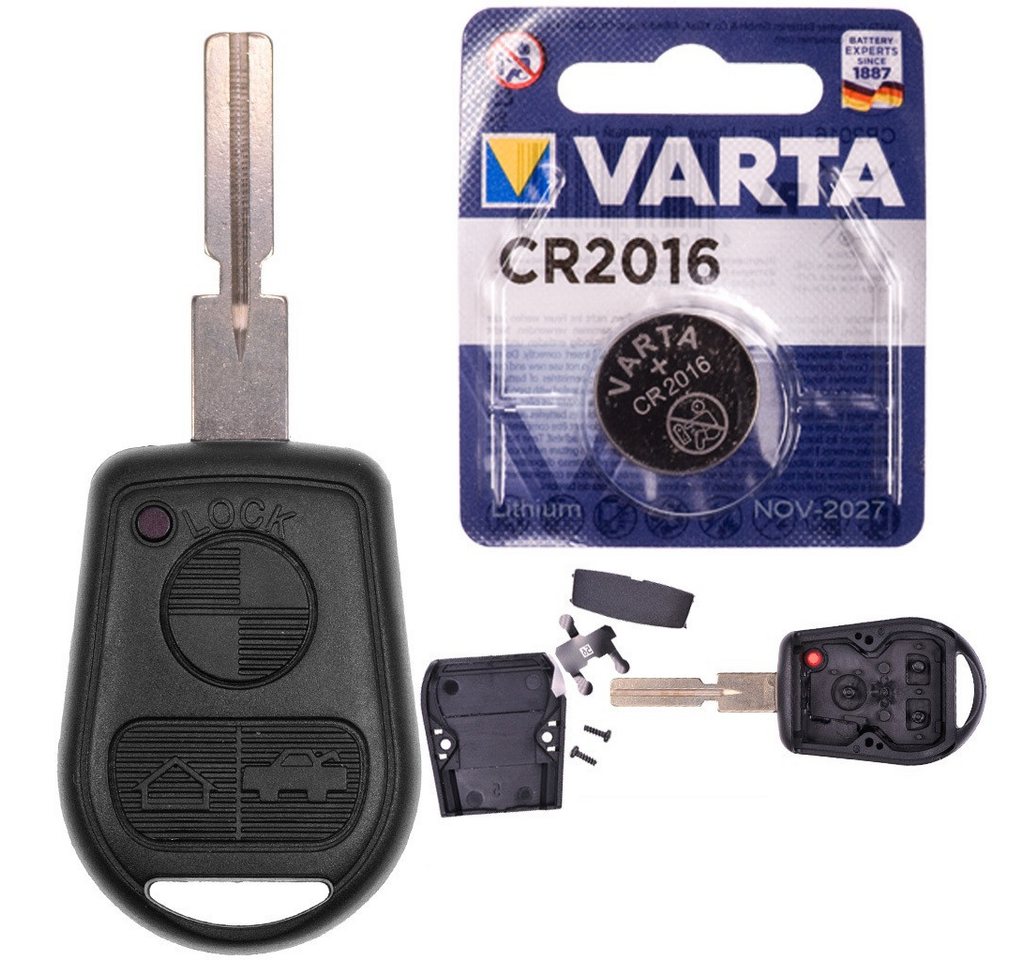 mt-key Auto Schlüssel Reparatur Gehäuse + HU58 Rohling + 1x VARTA CR2032 Knopfzelle, CR2016 (3 V), für BMW E36 E31 E38 E40 E46 Z3 Funk Fernbedienung