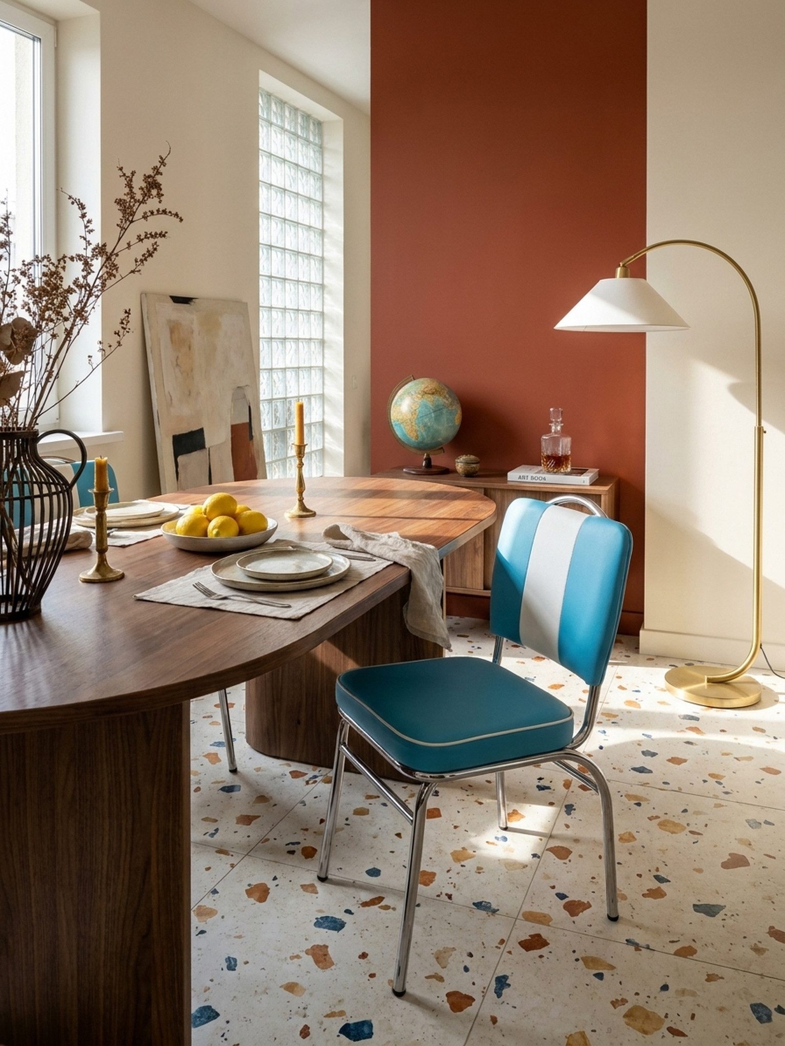 KADIMA DESIGN Esszimmerstuhl Esszimmerstuhl American Diner 50er Jahre Retro (Sitzfläche gepolstert mit Rücken-Lehne), Essstuhl Farbe Blau Weiß