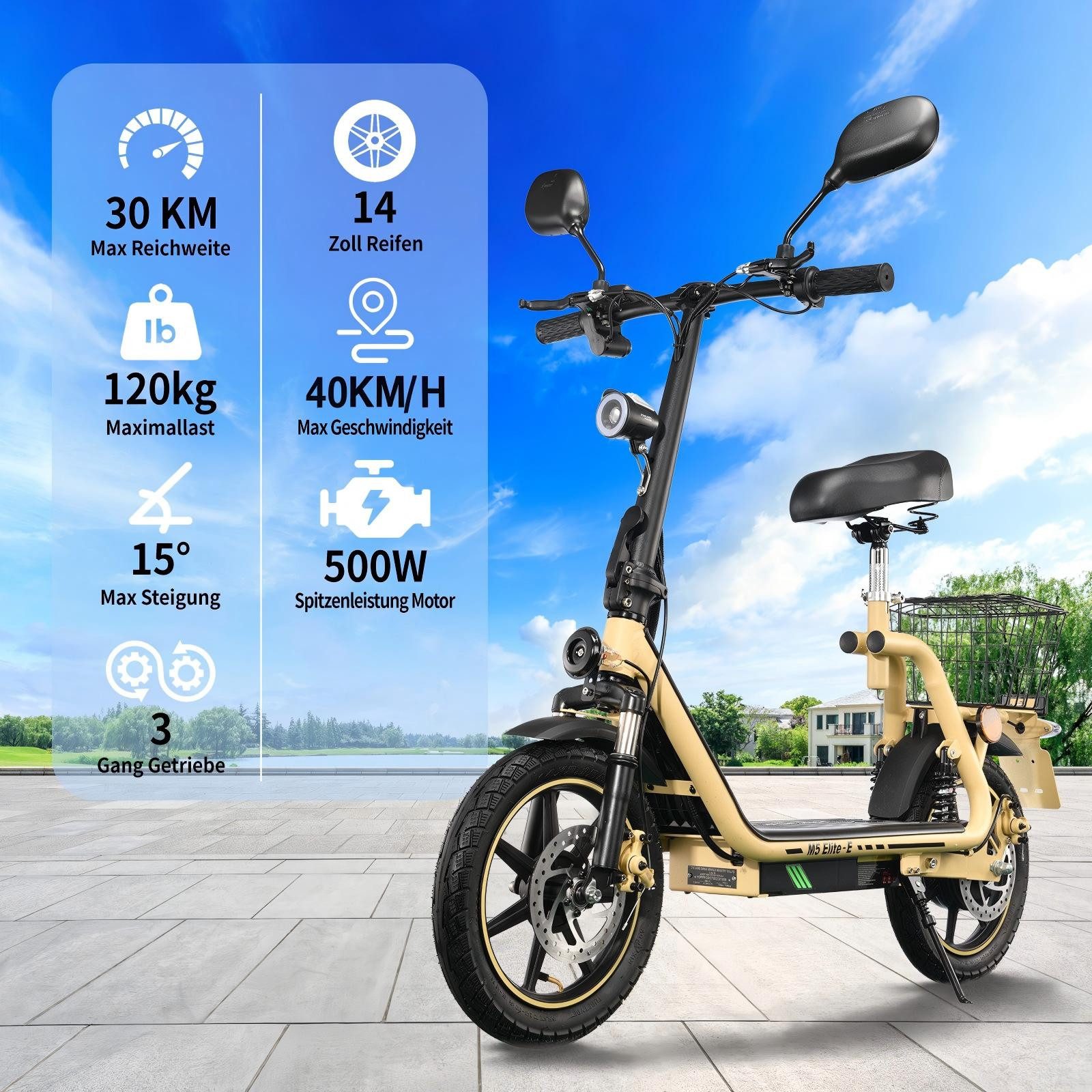 Twofish E-Motorroller Elite-E EEC certified electric scooter with seat and rear basket, 40 km/h, 30 km range, dual disc brakes, front and rear shock absorbers