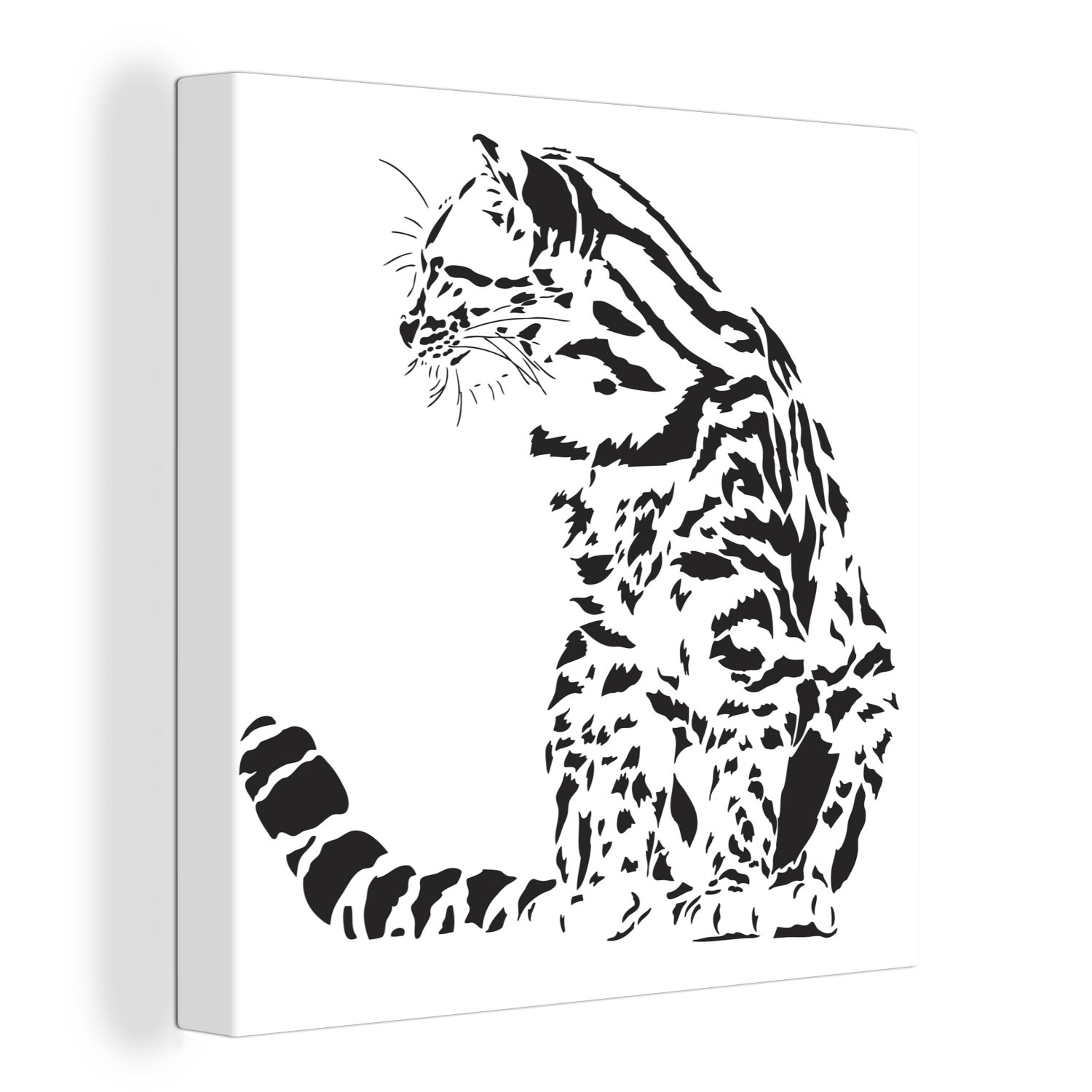OneMillionCanvasses® Leinwandbild Eine schwarz-weiße Illustration einer Tigerkatze, (1 St), Leinwand Bilder für Wohnzimmer Schlafzimmer