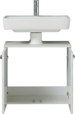 Saphir Waschbeckenunterschrank Quickset Unterbeckenschrank mit 2 Türen, Siphonausschnitt, 60 cm breit Waschbeckenschrank inkl. Türdämpfer, Griffe in Chrom Glanz