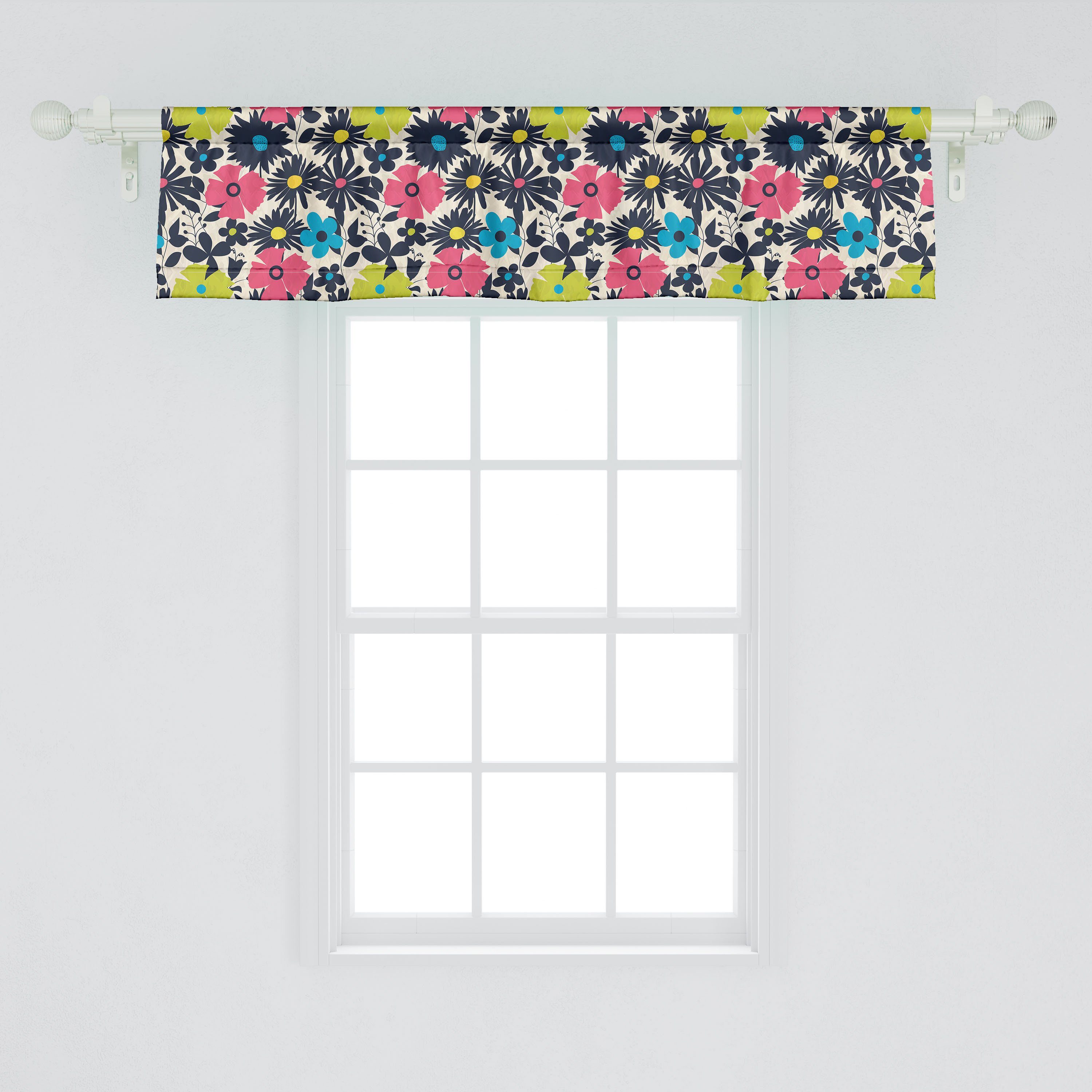 Scheibengardine Vorhang Volant für Küche Stangentasche, Blumen Abakuhaus, Dekor mit Schlafzimmer Grunge-Blumen-Kunst Microfaser, Abstrakte