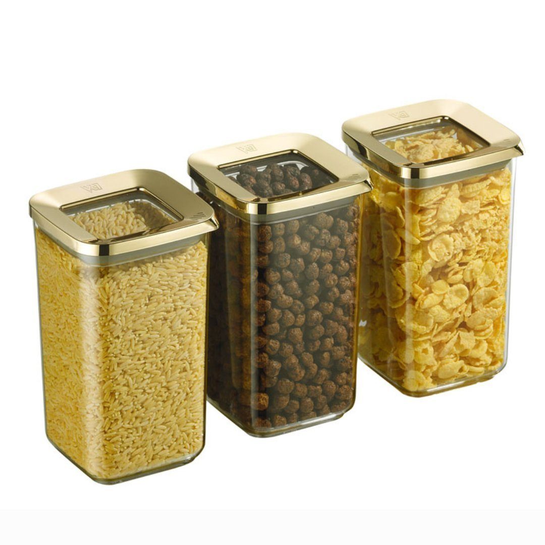 Bems Home Vorratsdose Stapelbare Vorratsbehälter Set 1200 ml - Gold, 3er  oder 12er, BPA Freies Kunststoff, (3-tlg), Vakuumverschluss