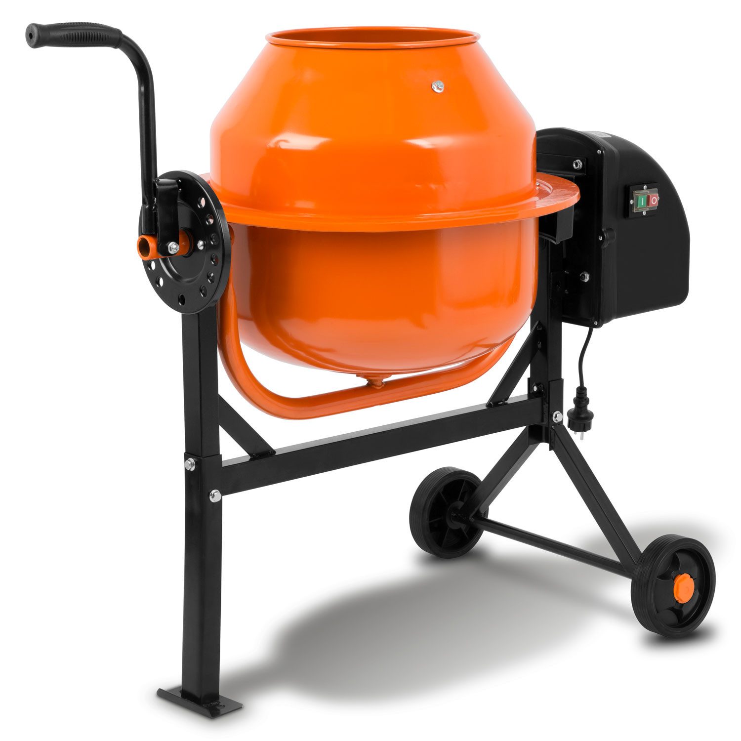 EBERTH Betonmischer 65L Elektrisch, 220W Motor, Gestell, Trommel und Zahnkranz aus Stahl, breite Fußplatte