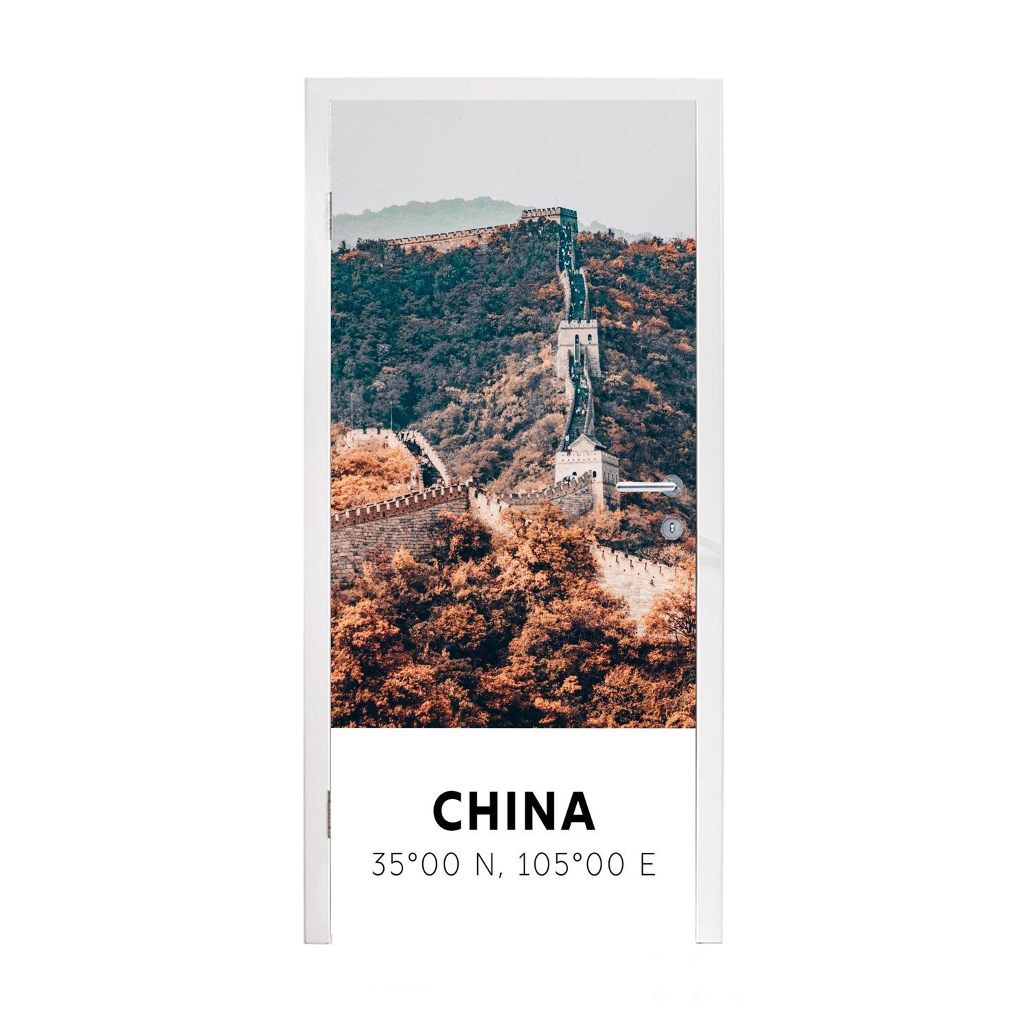 MuchoWow Türtapete China - Große Mauer - Herbst - Asien, Matt, bedruckt, (1 St), Fototapete für Tür, Türaufkleber, 75x205 cm