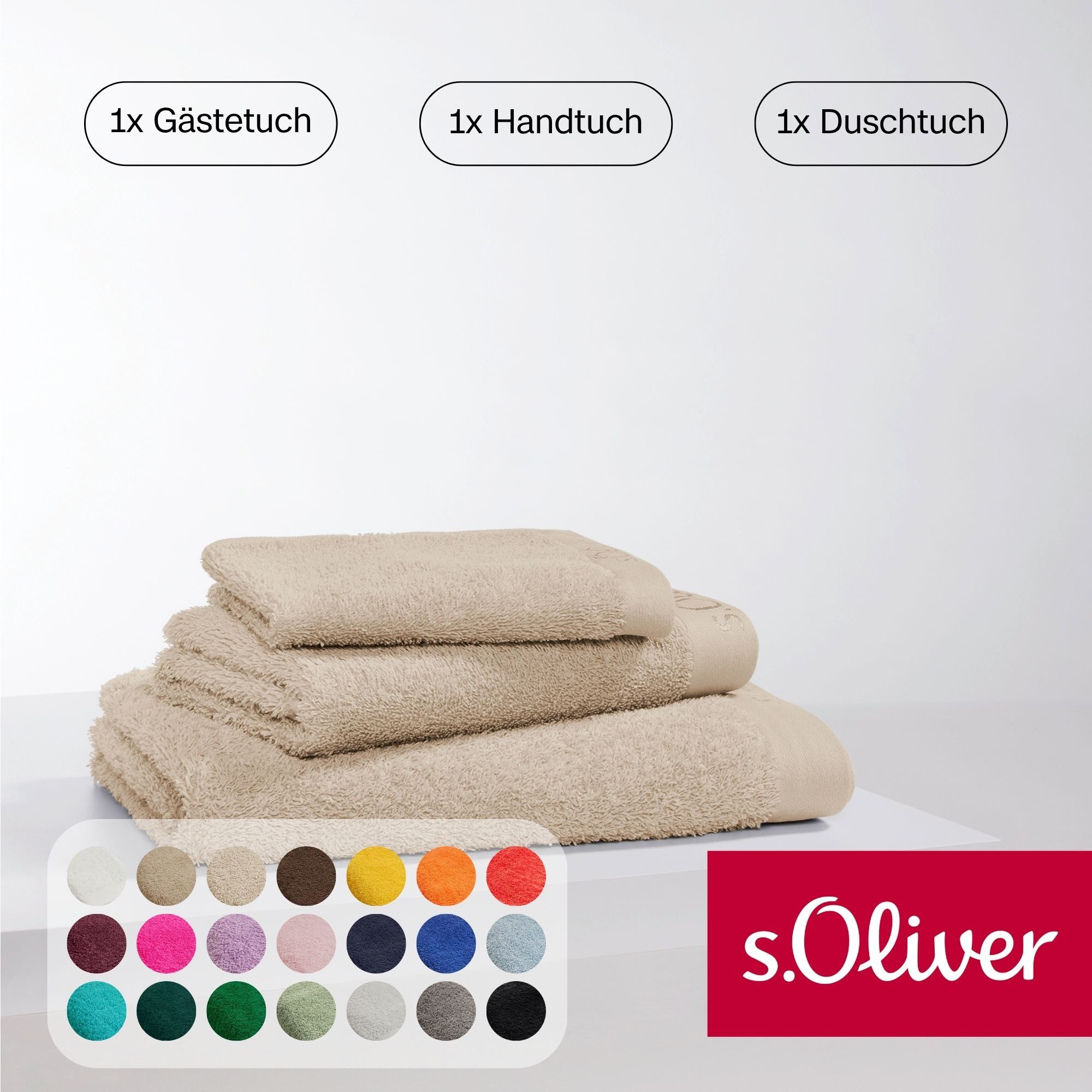 s.Oliver Handtuch Set s.Oliver, Premium Qualität, 600 gr/m², Walkfrottier (Set, 3-St), 1 Gästetuch 30x50 cm, 1 Handtuch 50x100 cm, 1 Duschtuch 70x140 cm