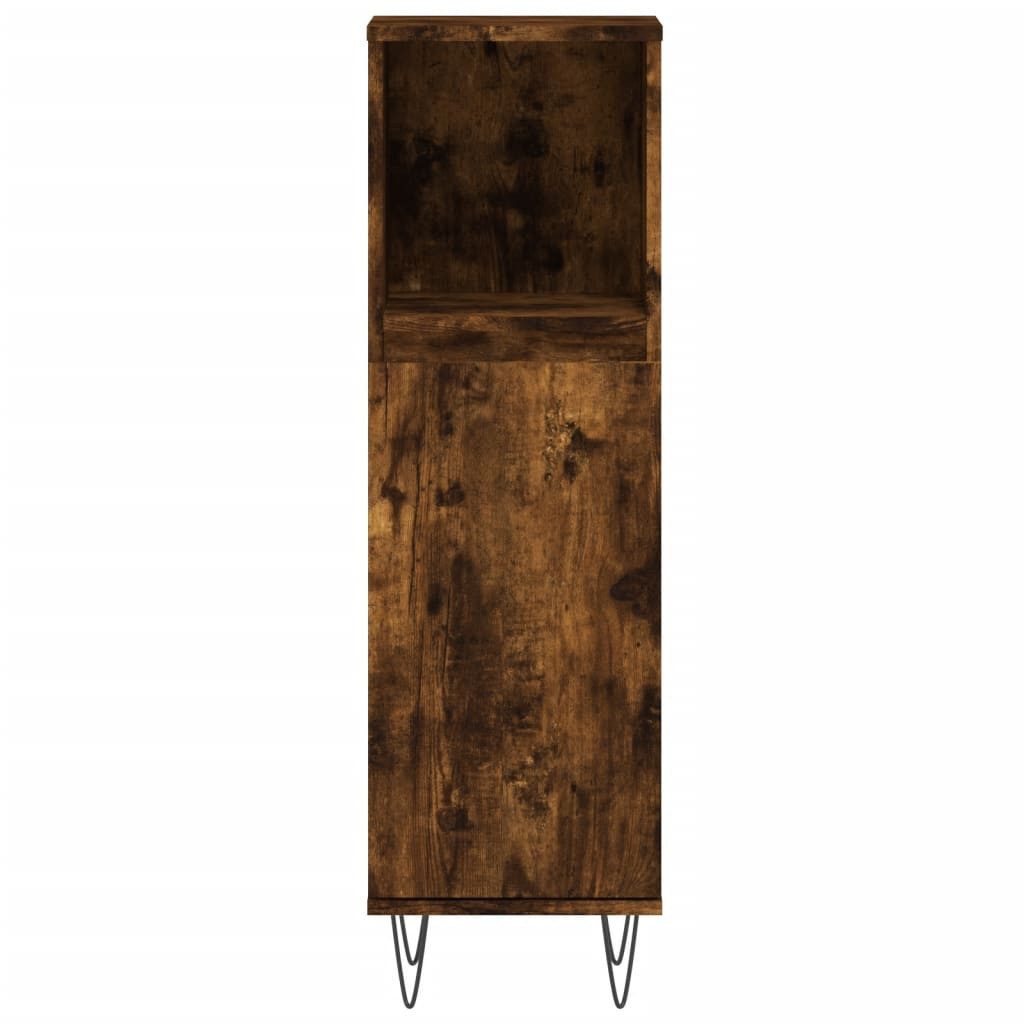 furnicato Badkommode Badezimmerschrank 30x30x100 cm in Räuchereiche mit Eisenfüßen (1 St), Feuchtigkeitsbeständiges Badregal mit Stauraum und Wandhalterung