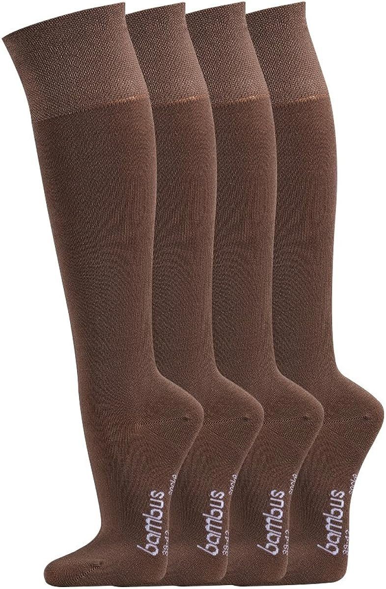 FussFreunde Kniestrümpfe 4 Paar weiche Bambus-Kniestrümpfe ohne Gummidruck, Anti-Loch-Garantie