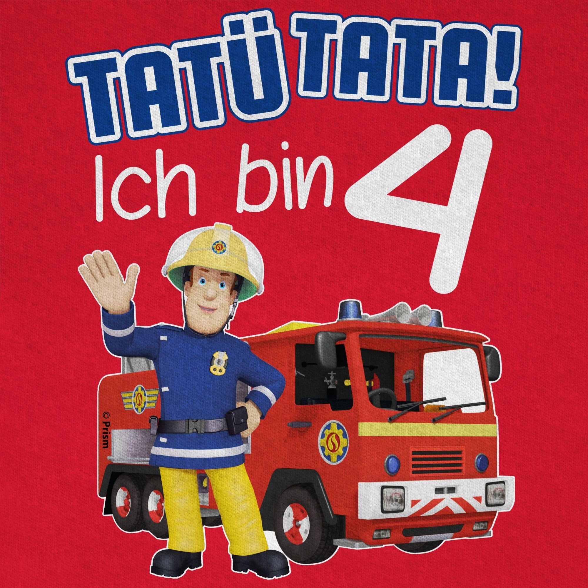 01 Feuerwehrmann 4 Geburtstag Tatü Sam Shirtracer Jungen Tata! Rot Ich T-Shirt bin