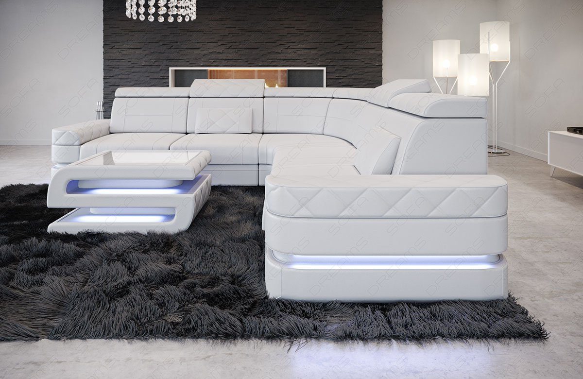 Leder mit Ledersofa, Sofa Ecksofa Dreams mit LED, Couch Designersofa Sofa Form Positano Stauraum, L