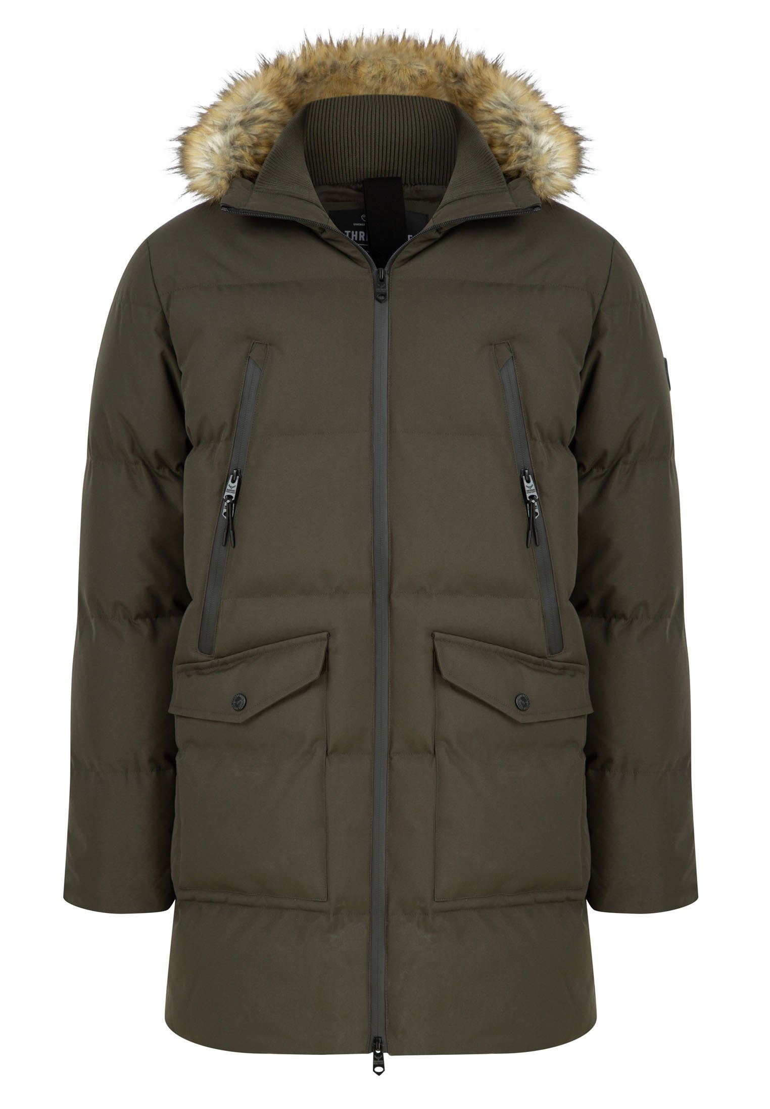 Threadbare Winterjacke olivgrün Padded THB (GRS) Renfield zertifiziert Khaki- Longline Global Standard Jacket Recycled