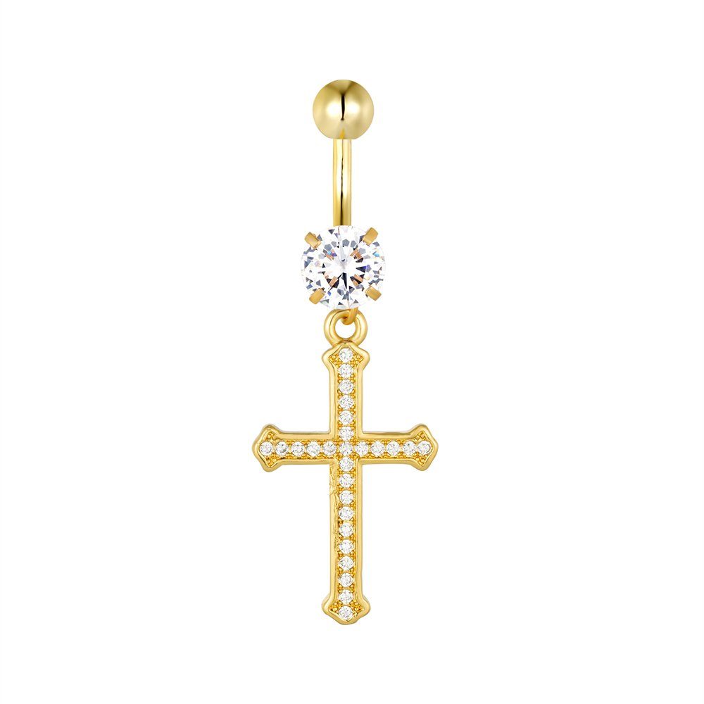 Karisma Schmuck Bauchnabelpiercing Edelstahl Bananabell Anhänger Kreuz Vergoldet Weiss Zirkonia HB441, Frauenschmuck