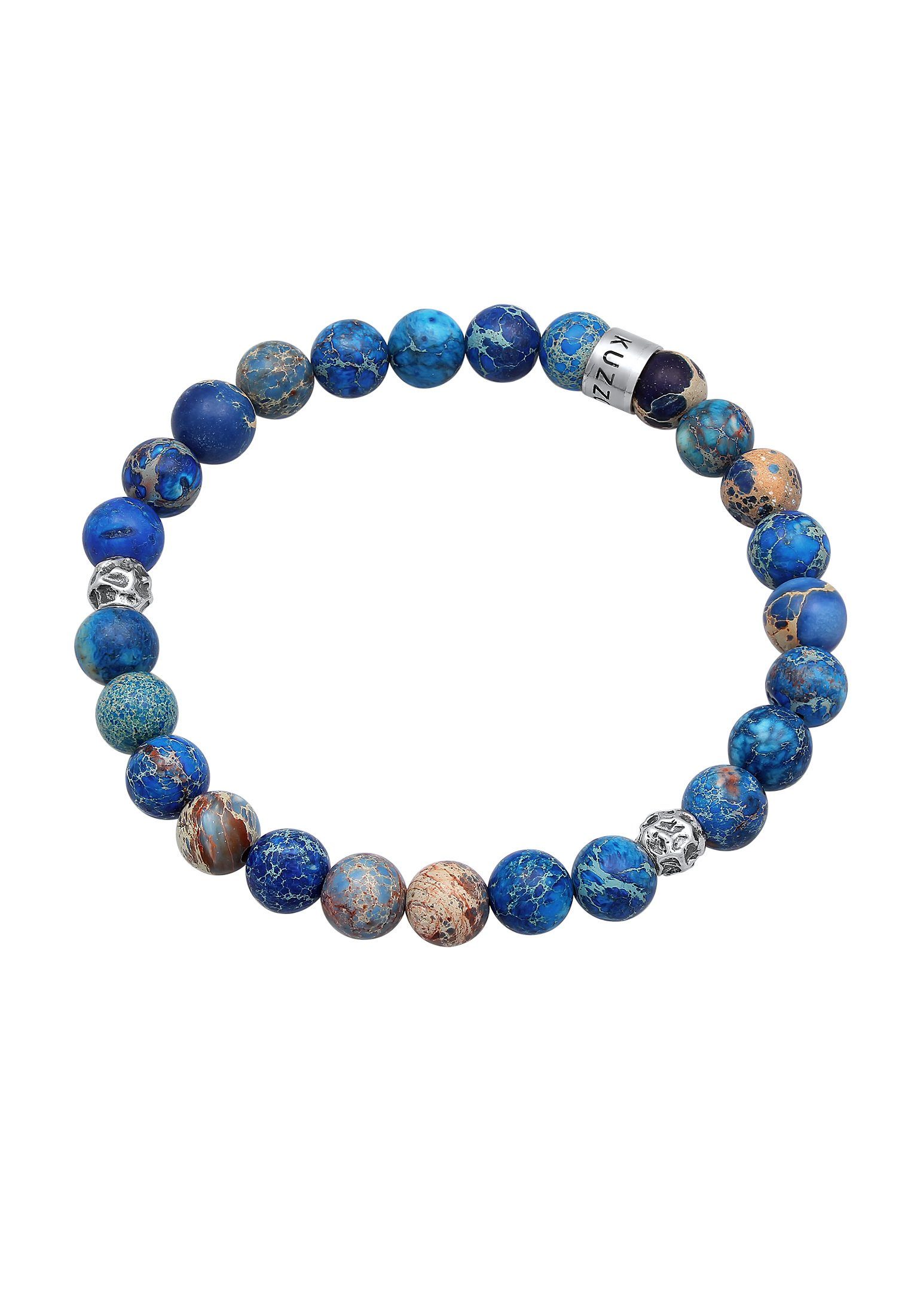 Kuzzoi Armband Herren Achat Perlen im Blau 925 Silber, Biker angesagten Look Beads Steinarmband