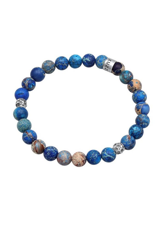 Kuzzoi Armband Herren Achat Perlen Blau Beads 925 Silber, Steinarmband im  angesagten Biker Look