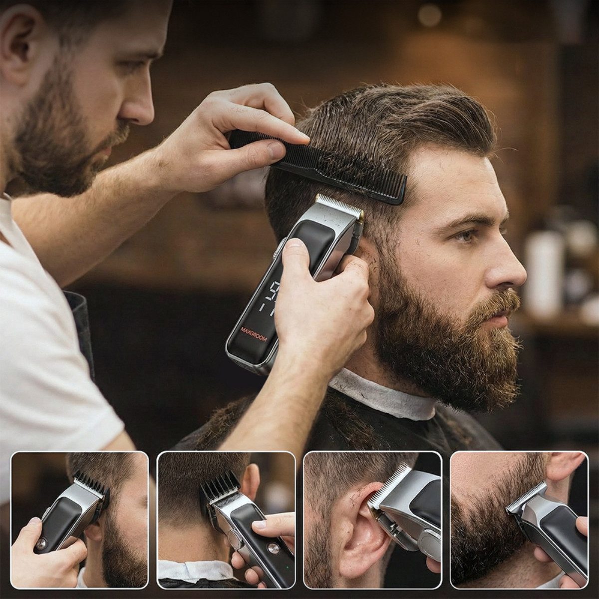 MAXGROOM Haarschneider M608, Haarschneider-Set mit Trimmer, 7 Kammaufsätzen und Zubehör, 8500-U/min-Motor mit Display