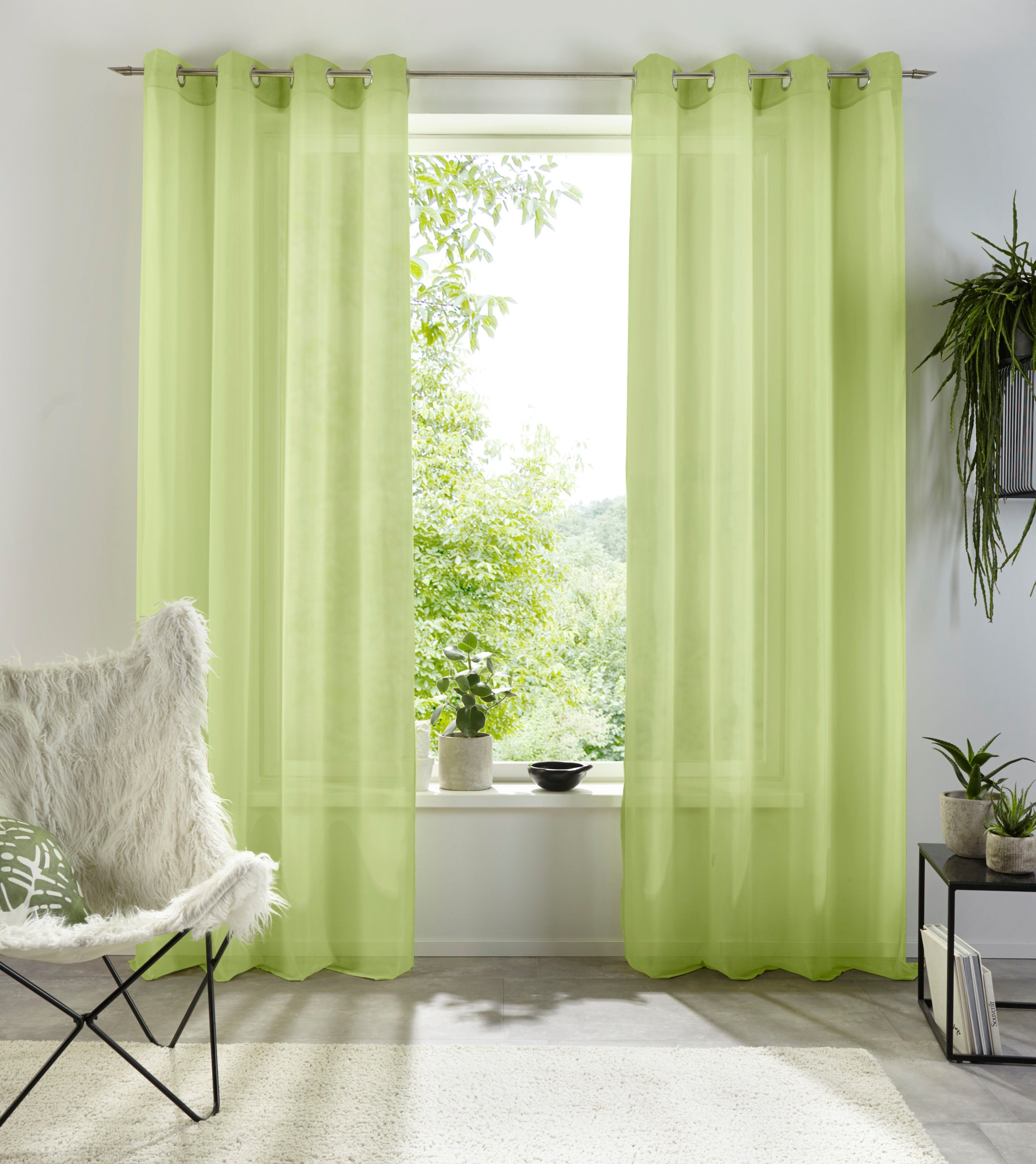 Gardine XANA, my home, Ösen (1 St), transparent, Polyester, 1 Schal, Voile, einfarbig, pflegeleicht grün