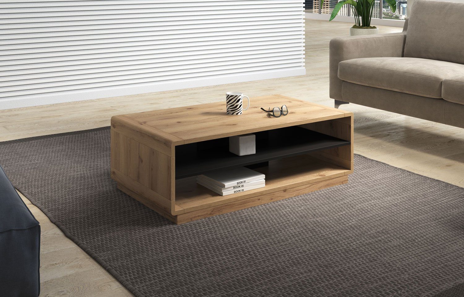 Helvetia Couchtisch Aston, 120x60cm Taurus Eiche schwarz
