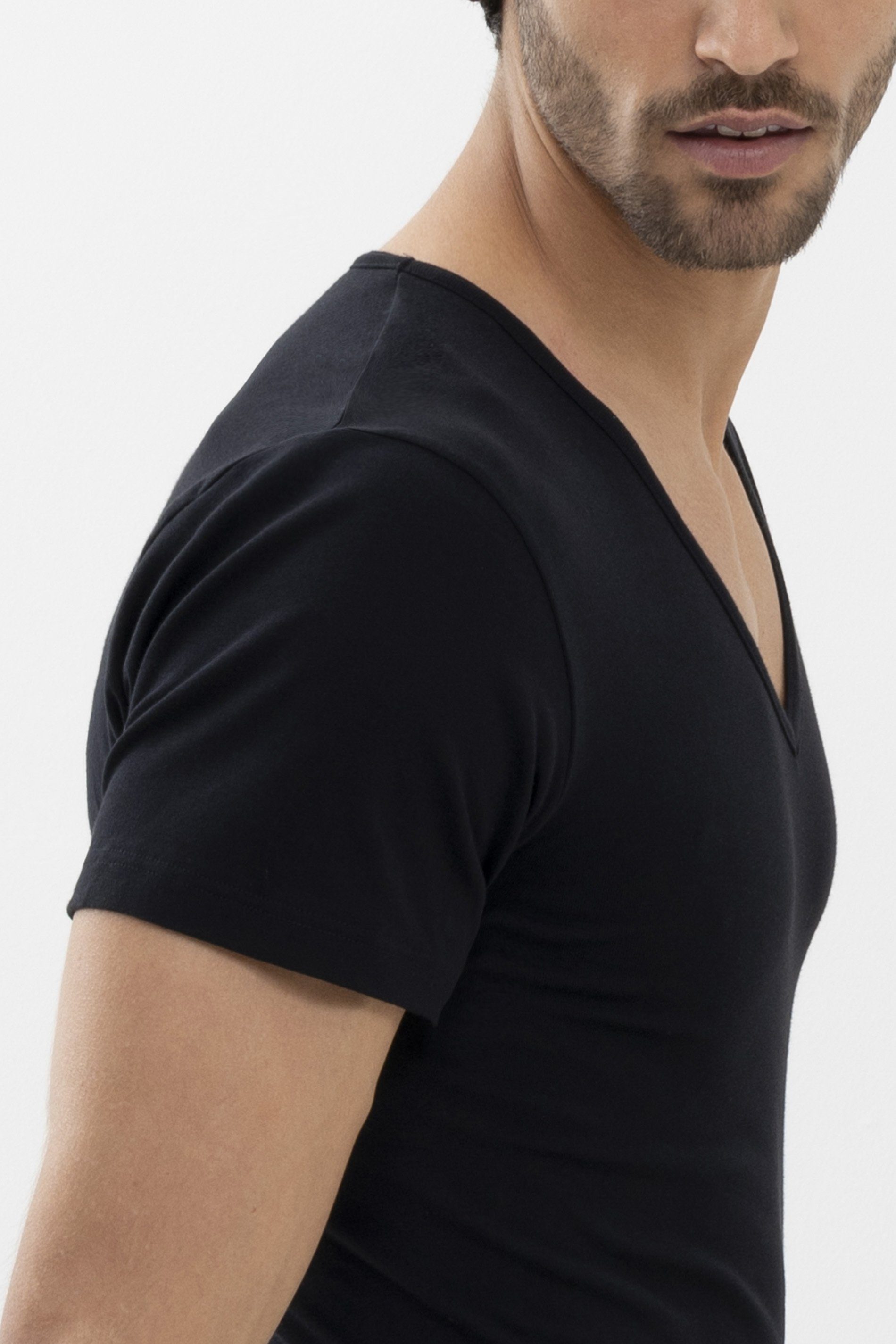 Schwarz V-Shirt (1-tlg) Serie unifarben Cotton Casual Mey