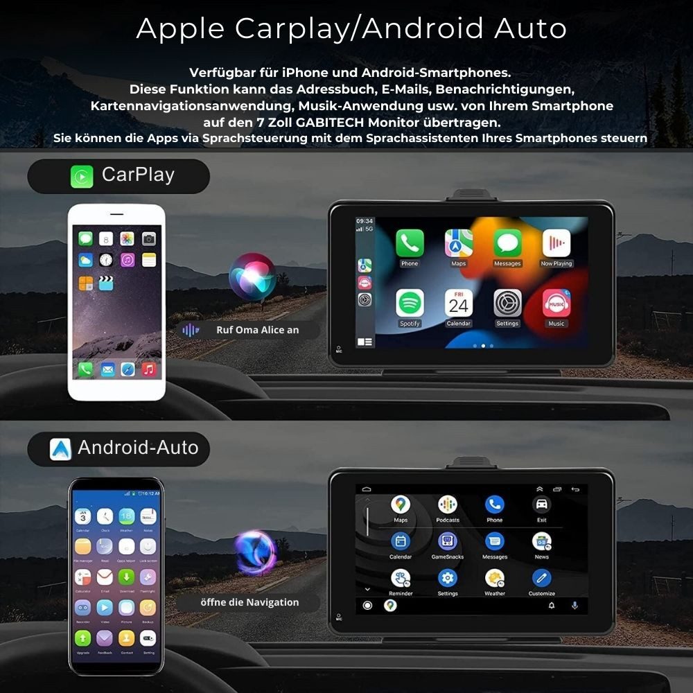 GABITECH universal 7 Zoll tragbares Autoradio Navi Carplay Android für Auto LKW Navigationsgerät (überträgt die Inhalte Ihres Smartphones & Navi auf den Monitor – Bild 2 von 5