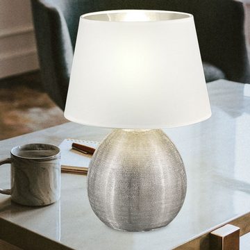 etc-shop LED Tischleuchte, Leuchtmittel inklusive, Warmweiß, Textil Tisch Leuchte silber weiß Wohn Zimmer Tischlampe