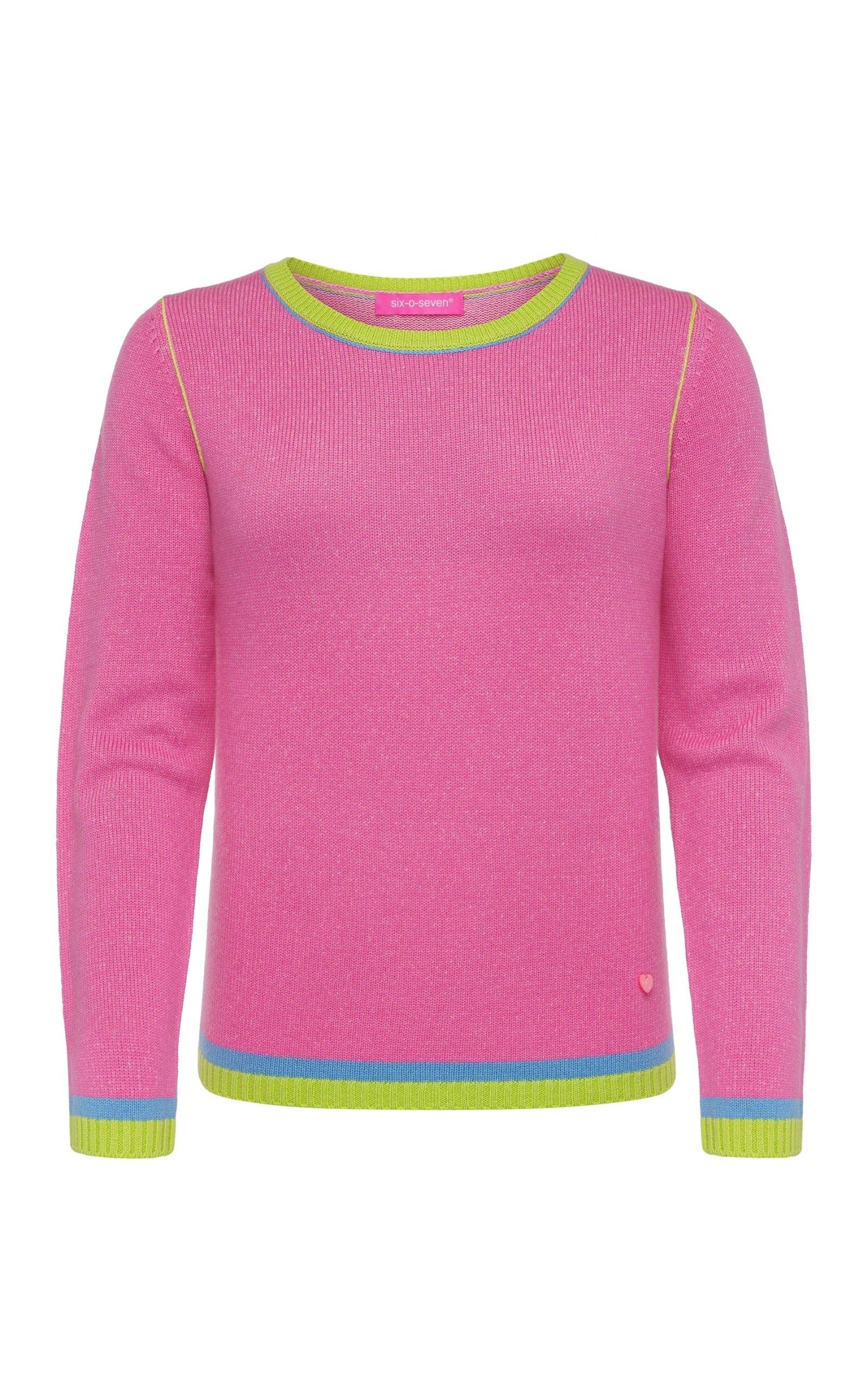 six-o-seven Strickpullover Damen Tailliert Feinstrickpullover mit Kontraststreifen helles Pink