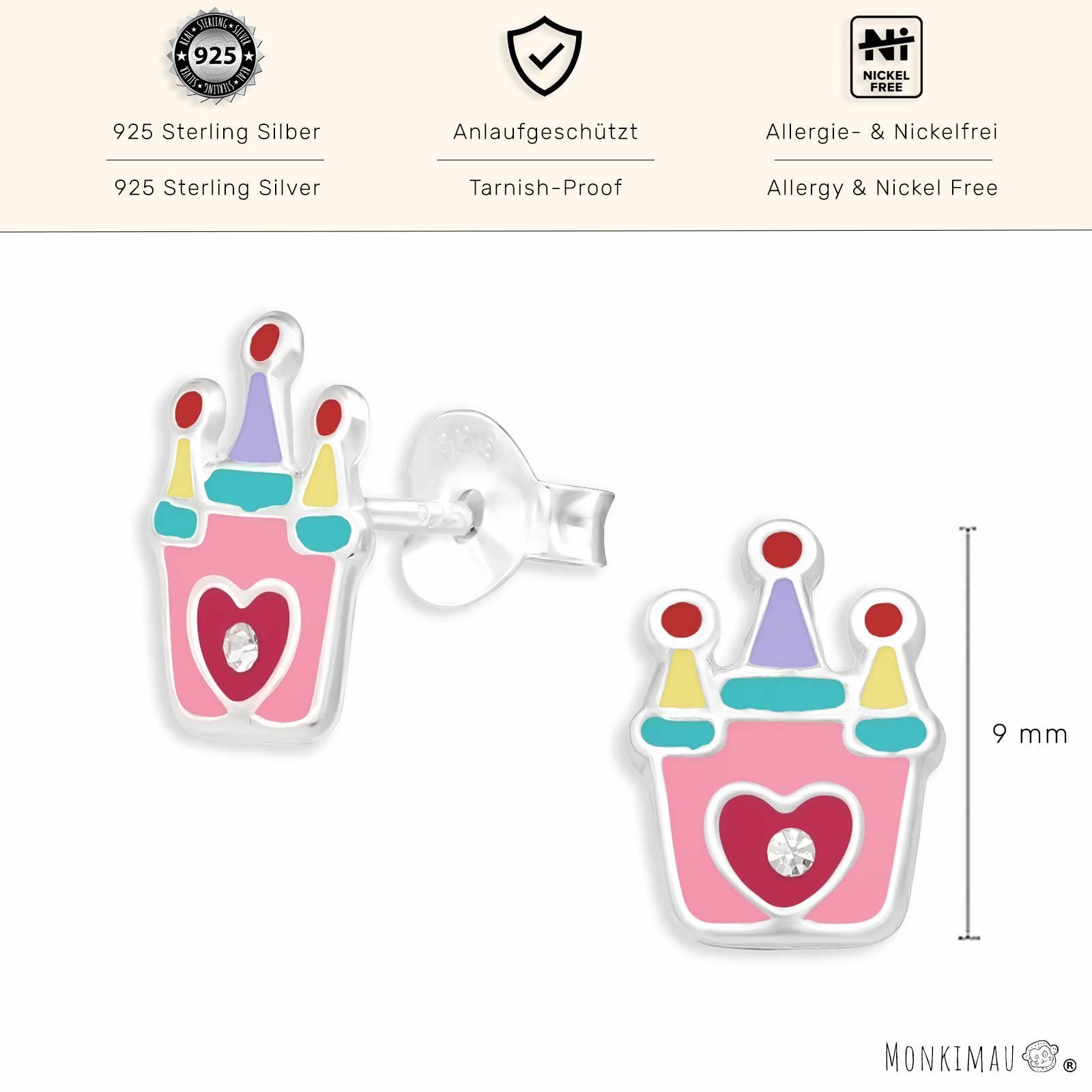 Silber Ohrstecker Ohrringe Paar Burg (Packung) Glitzer Monkimau aus 925