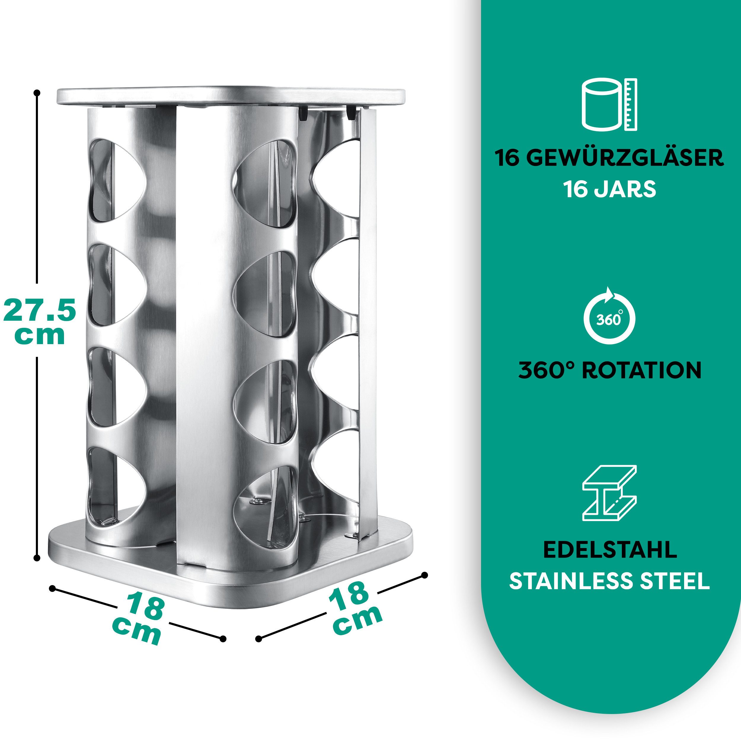 Praknu Gewürzkarussell Gewürzkarussell Drehbar mit 16 Gewürzgläsern - Luftd günstig online kaufen