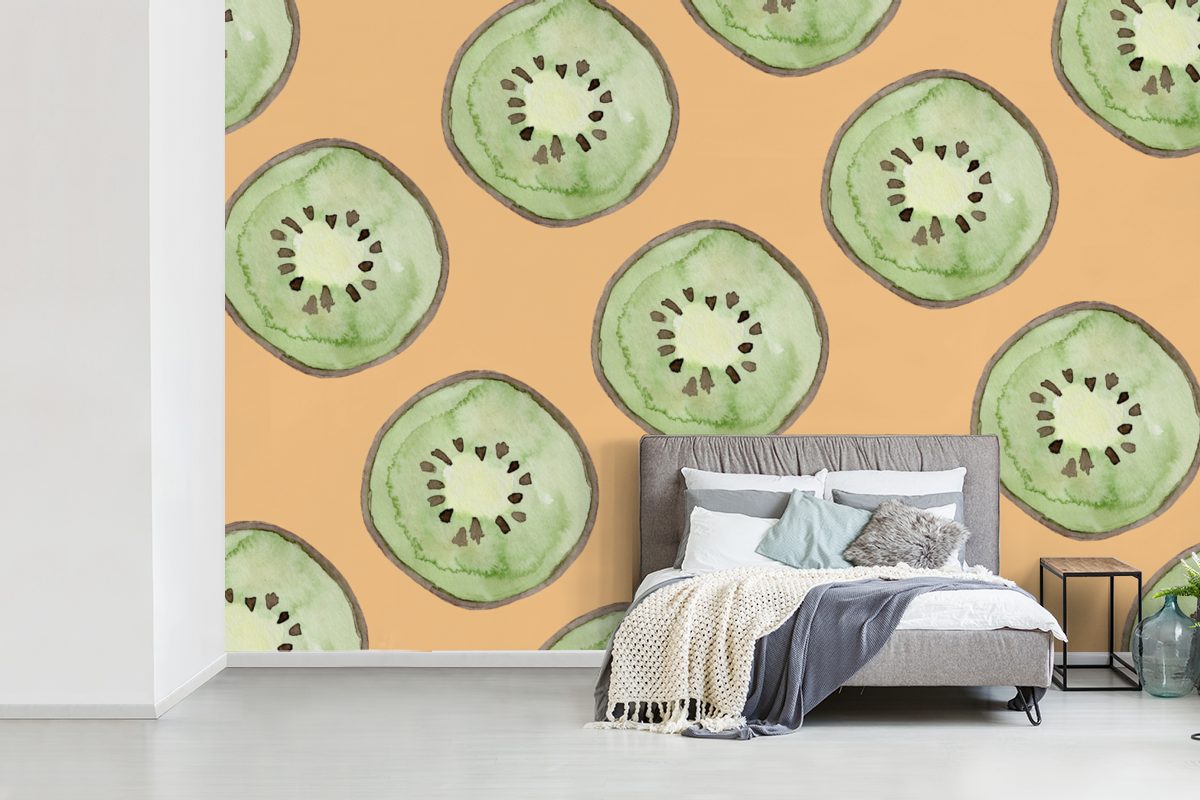 Kiwis bedruckt, Tapete Muster, (6 Matt, - Schlafzimmer, Obst für Kinderzimmer, Wohnzimmer, Vinyl Fototapete St), MuchoWow - Wallpaper