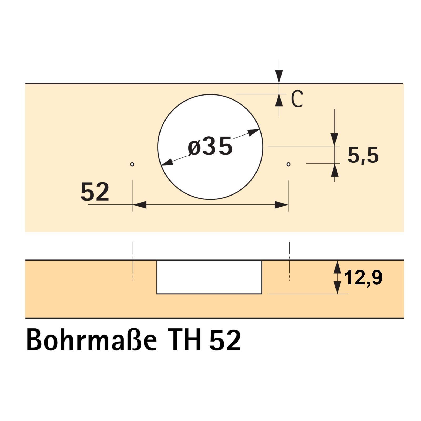 Hettich Möbelbeschlag Topfband SENSYS 8645i T52 110° mit integriertem Dämpfer (1 St), Montageplatte inkl. Schrauben, Eckanschlag von HETTICH